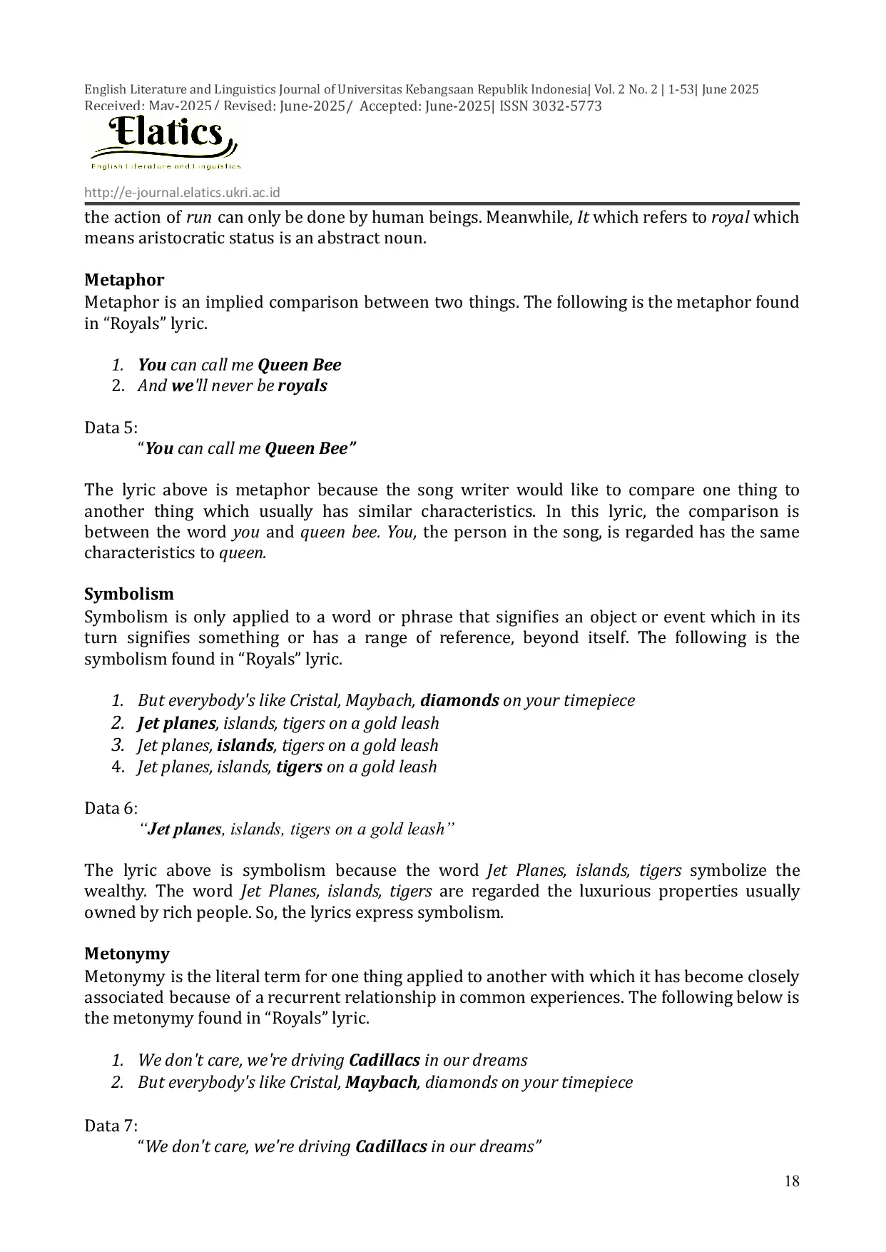 JURIS An Analysis of Figurative Language in Lorde s Selected Song and Its Connotative Meaning