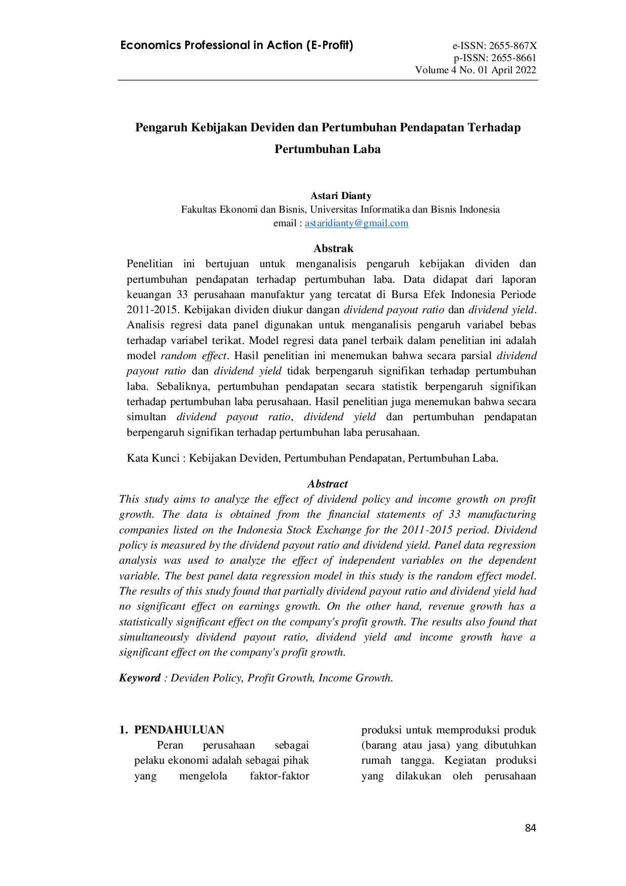 JURIS Pengaruh Kebijakan Deviden dan Pertumbuhan Pendapatan Terhadap Pertumbuhan Laba