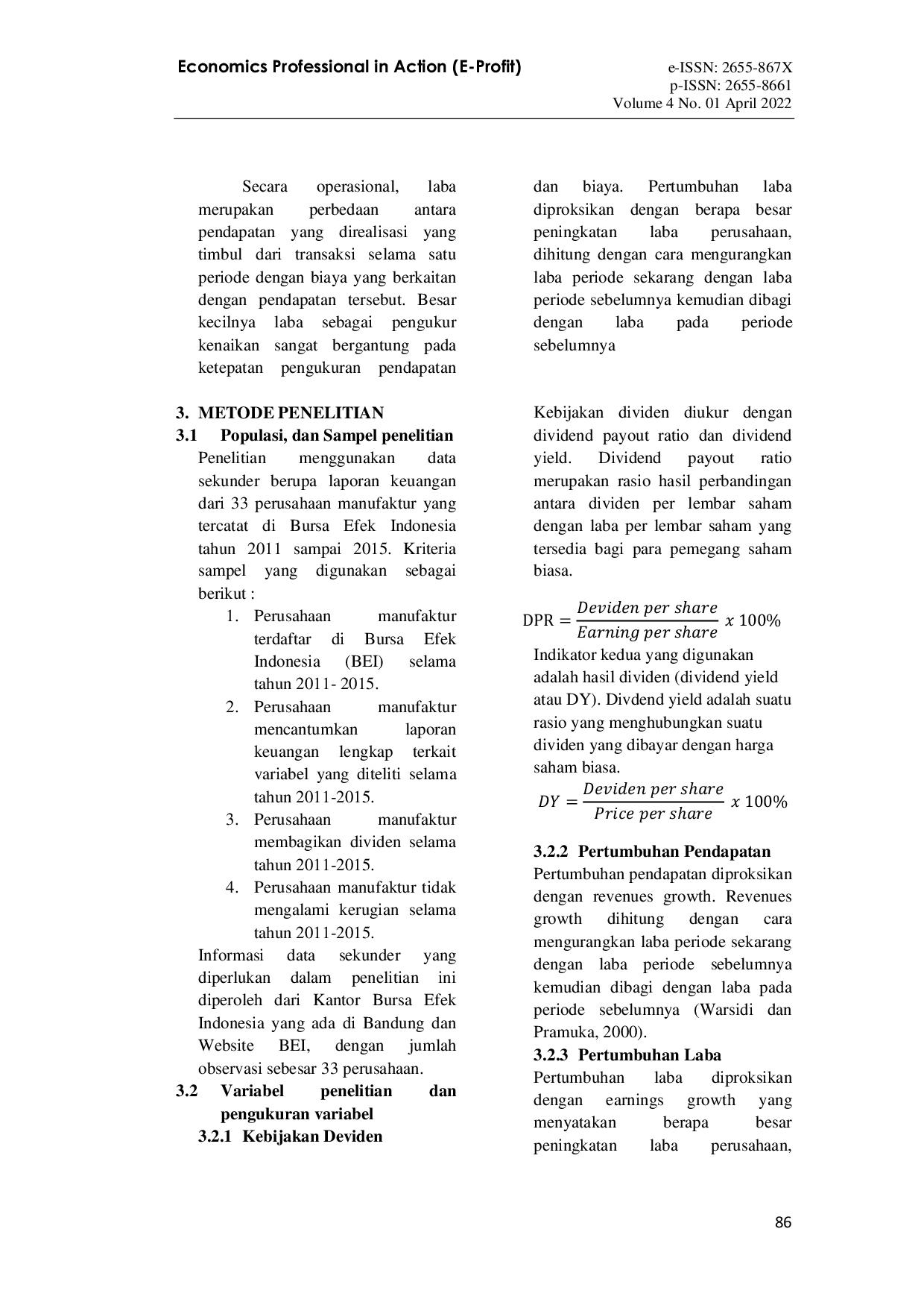 JURIS Pengaruh Kebijakan Deviden dan Pertumbuhan Pendapatan Terhadap Pertumbuhan Laba