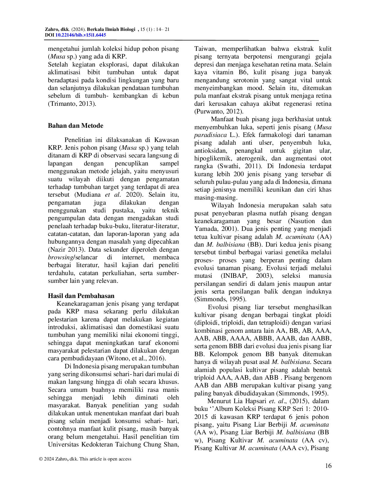 JURIS Biodiversity of Banana Trees Musa sp in Purwodadi Botanical Gardens