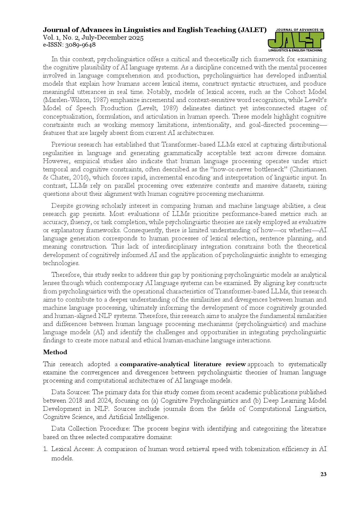 juris Psycholinguistics and Artificial Intelligence A Comparative Analysis of Human and Machine Language Processing Mechanisms