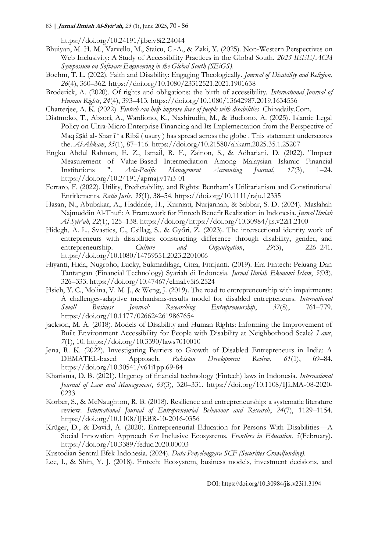 JURIS Developing Inclusive Regulations for Muslim Disabled Entrepreneurs Access to Sharia Fintech Legal and Accessibility Perspectives