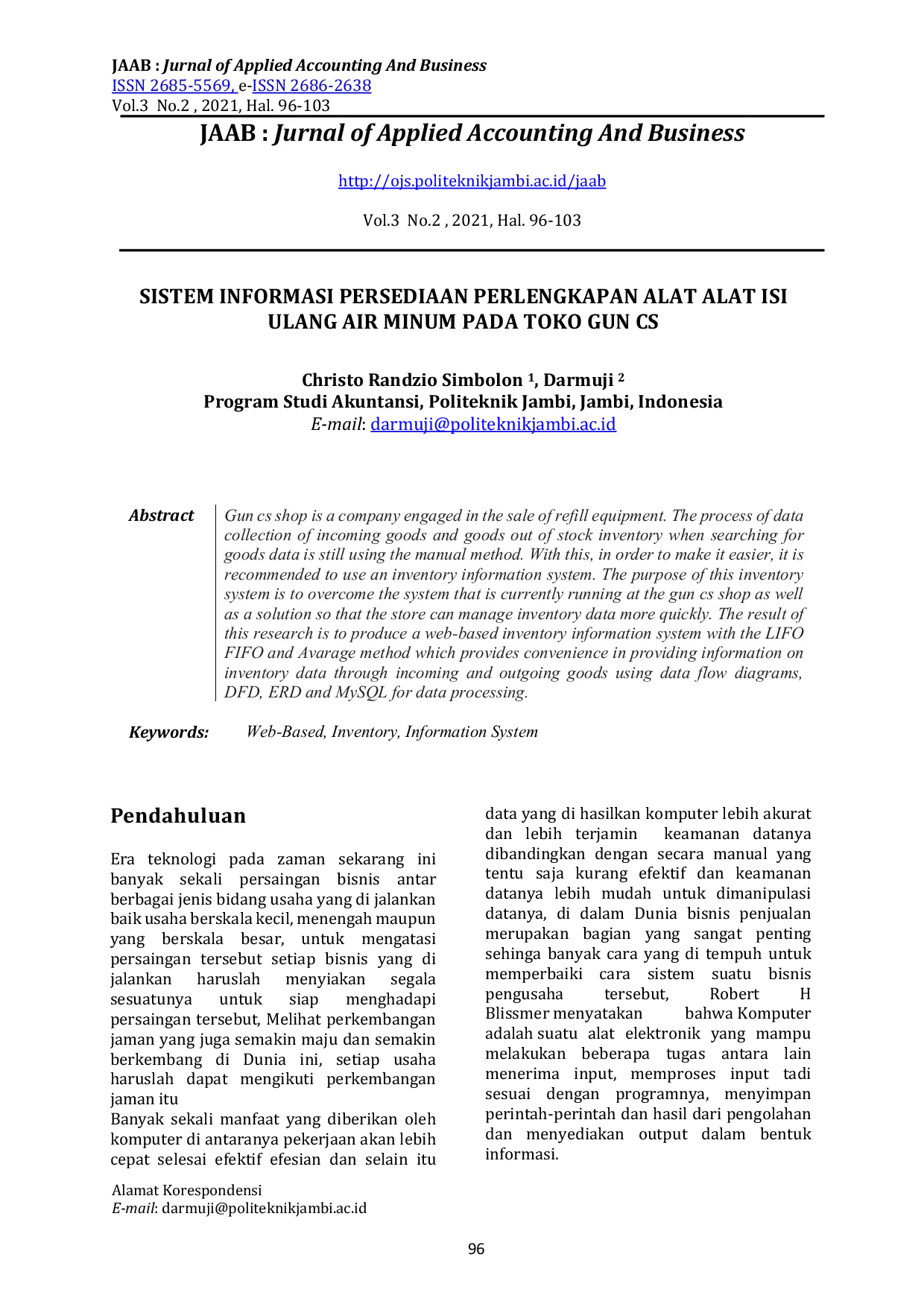 JURIS Sistem Informasi Persediaan Perlengkapan Alat Alat Isi Ulang Air Minum Pada Toko Gun Cs