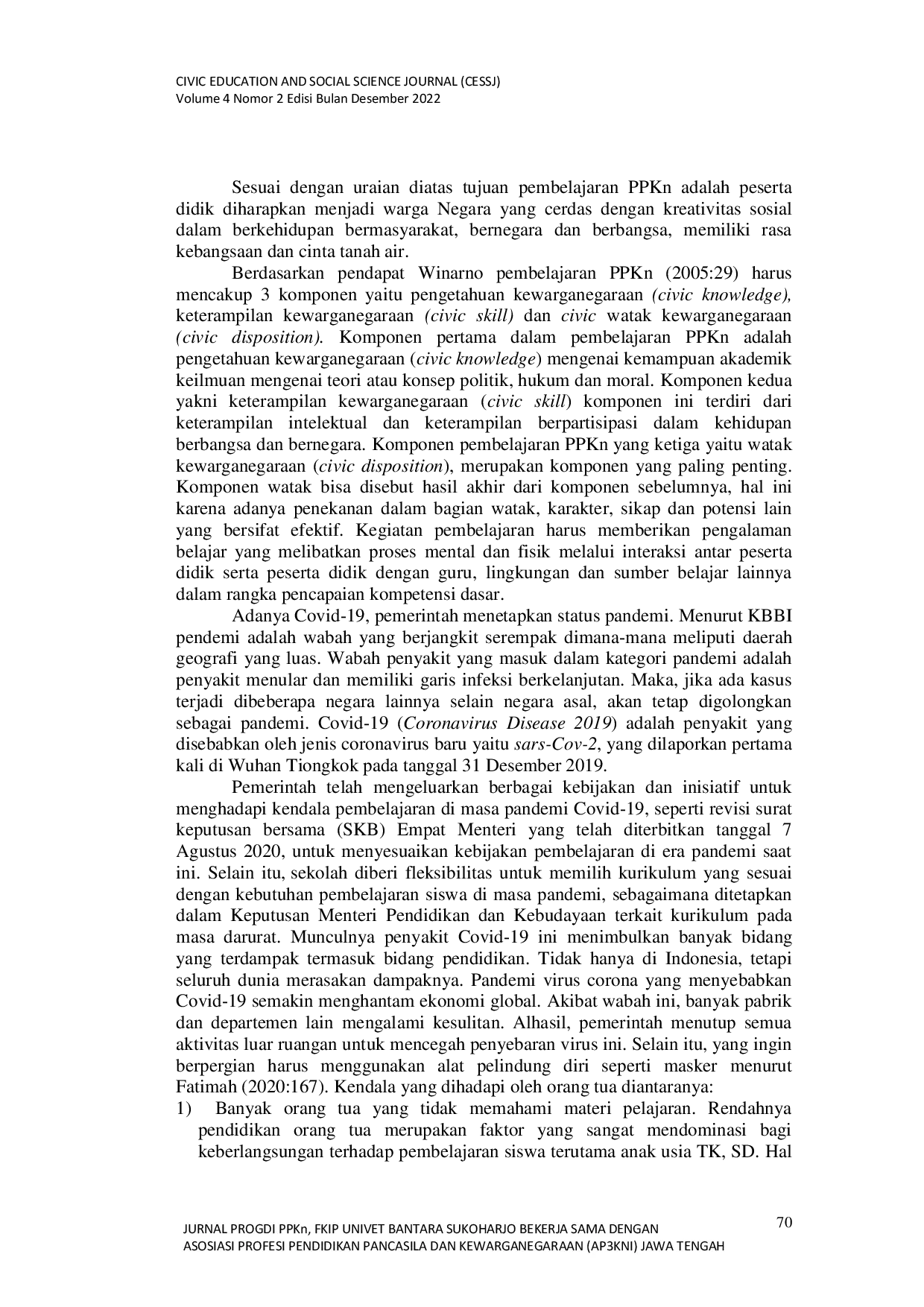 JURIS Upaya Meningkatkan Hasil Belajar Pendidikan Pancasila dan Kewarganegaraan Siswa sekolah Dasar di Desa Lumbungkerep Kecamatan Wonosari Kabupaten Klaten Setelah Masa Pandemi Covid 19 Tahun 2022