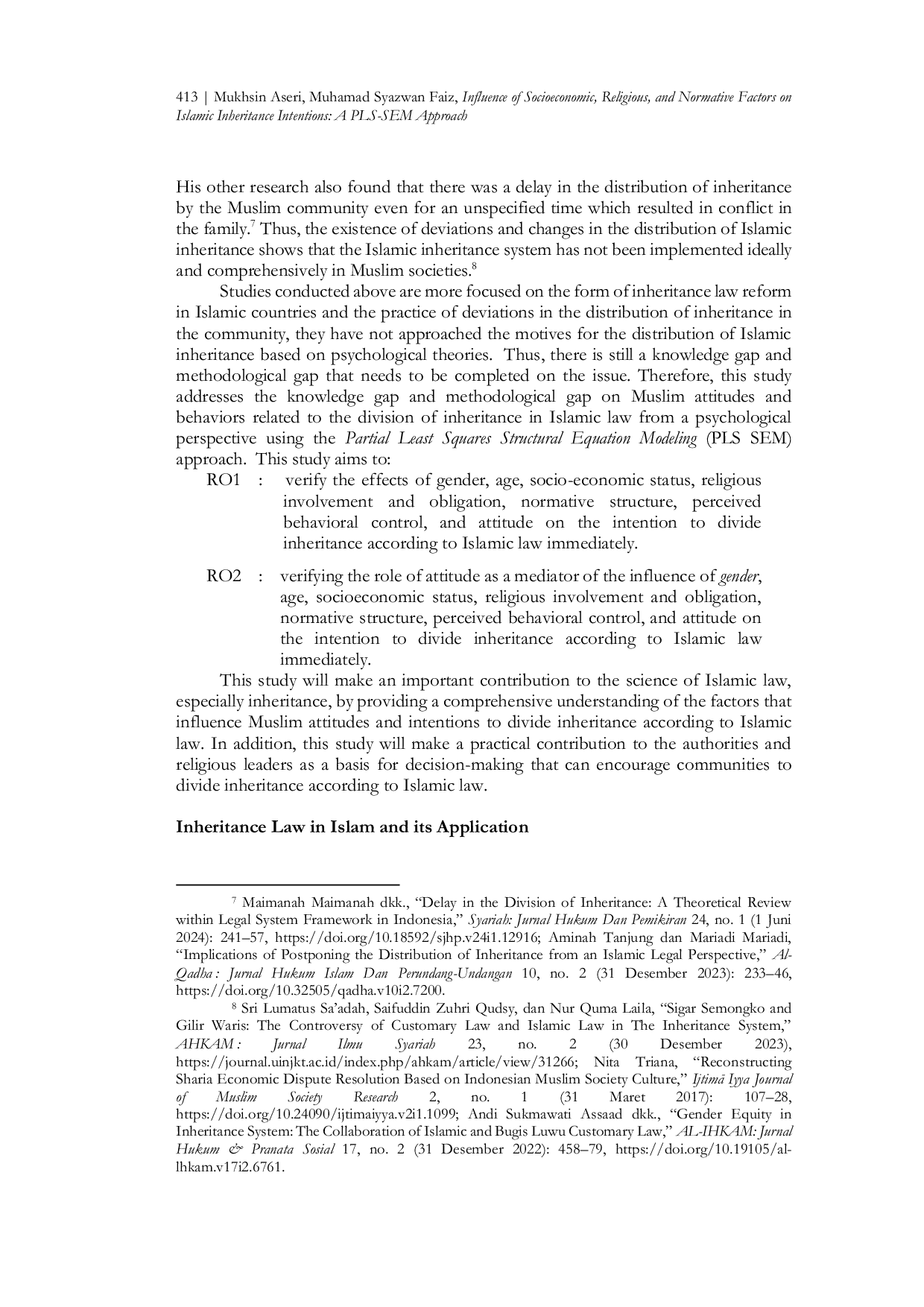 JURIS Influence of Socioeconomic Religious and Normative Factors on Islamic Inheritance Intentions A PLS SEM Approach