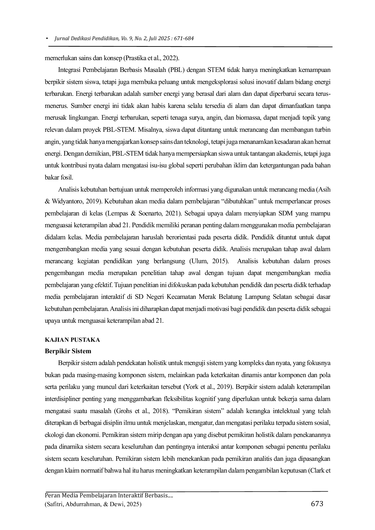 JURIS Peran Media Pembelajaran Interaktif Berbasis Stem Pbl Dalam Menumbuhkan System Thinking Persepsi Dan Ekspektasi Guru