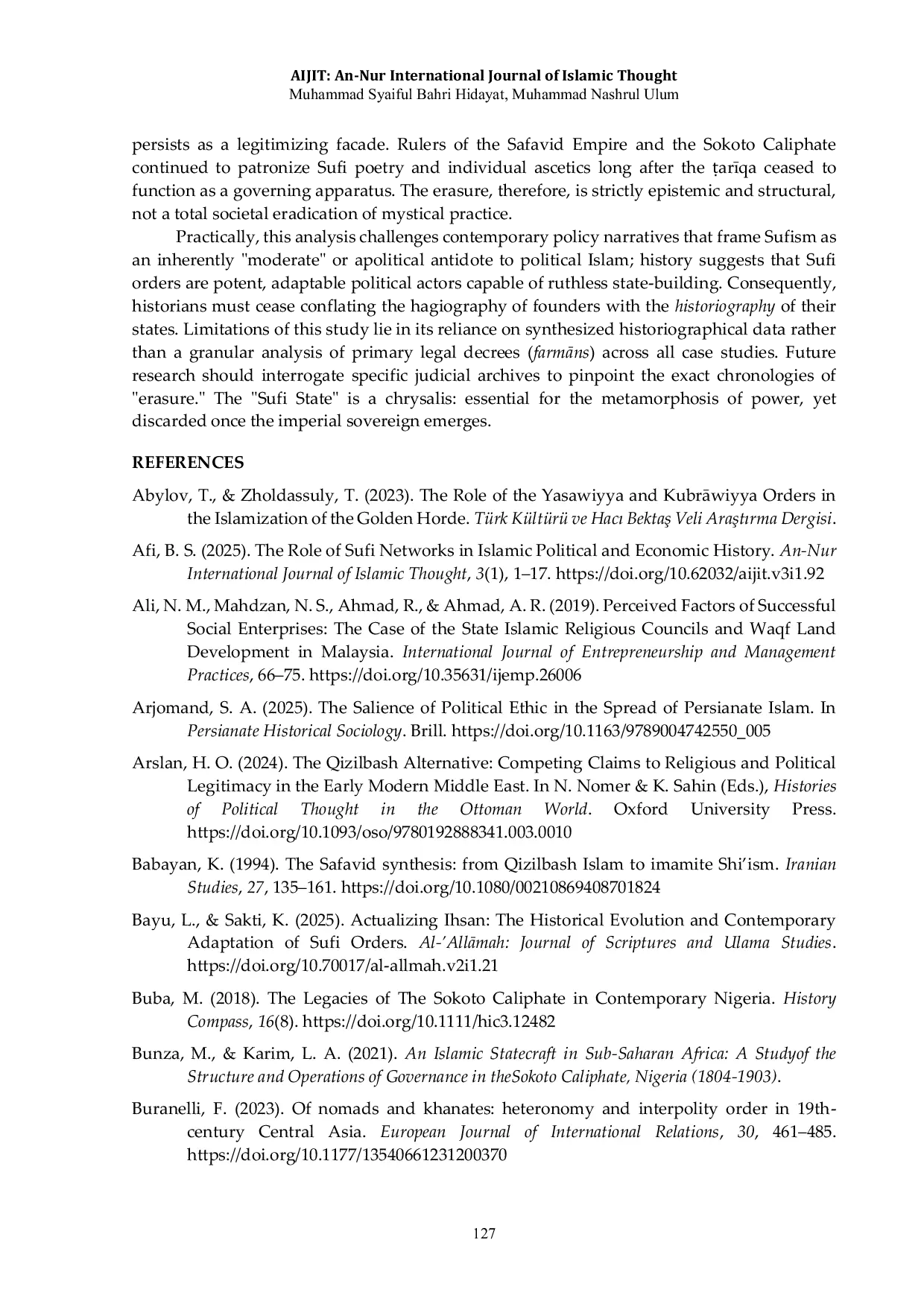 JURIS The Paradox of the Sufi Sultanate Charismatic Scaffolding and Epistemic Erasure in Islamic Statecraft