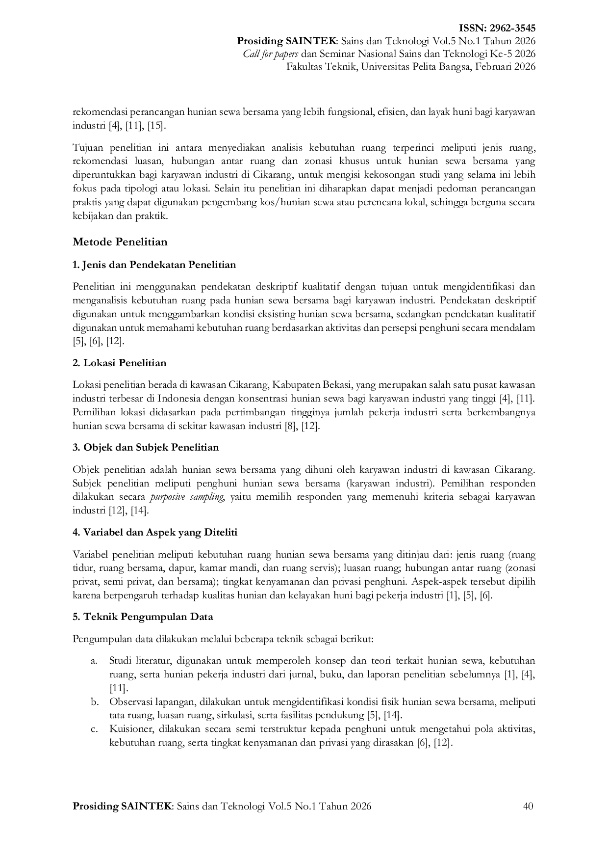 JURIS Analisis Kebutuhan Ruang Pada Hunian Sewa Bersama Untuk Karyawan Industri Di Cikarang Bekasi