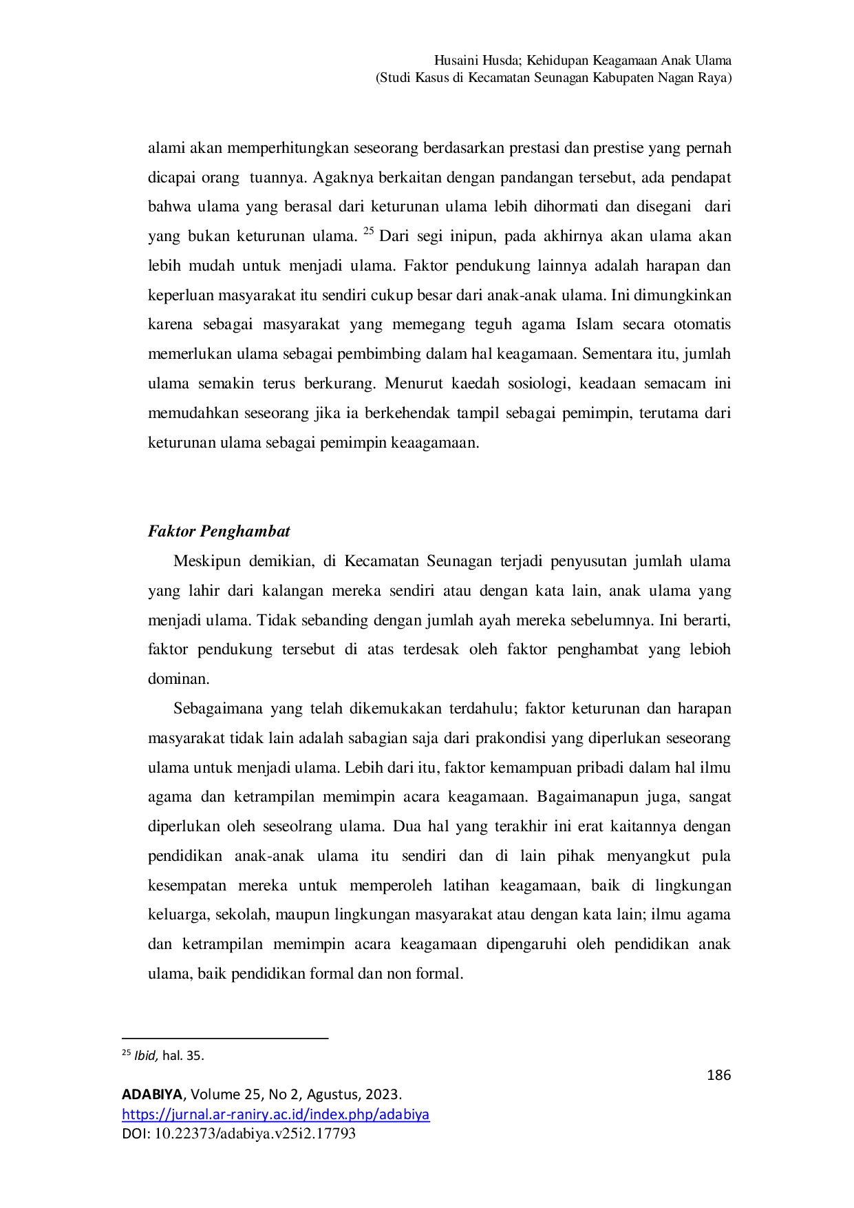 JURIS Kehidupan Keagamaan Anak Ulama Studi Kasus di Kecamatan Seunagan Kabupaten Nagan Raya