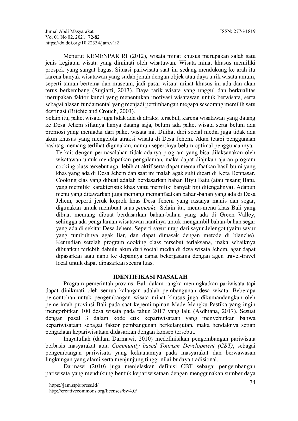 JURIS Pelatihan cooking class sebagai objek wisata minat khusus di desa jehem kabupaten bangli