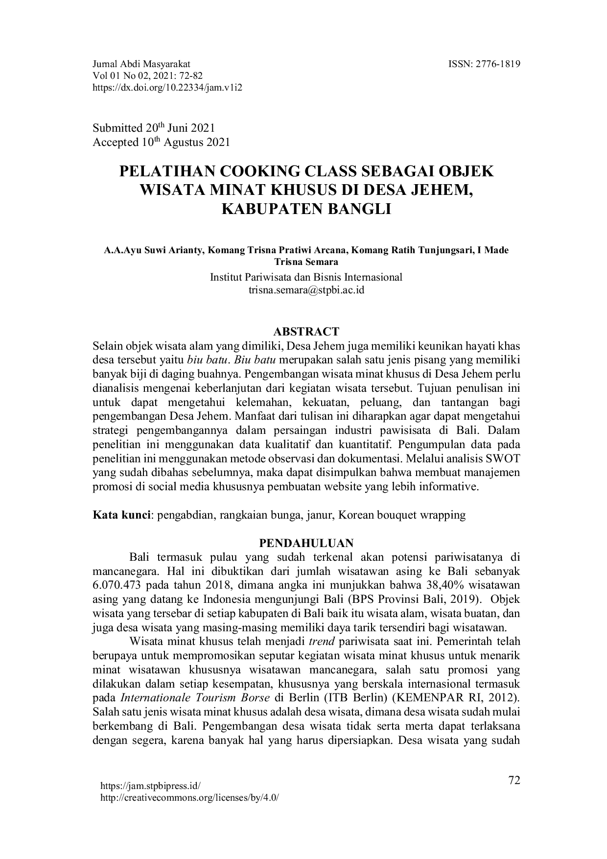 JURIS Pelatihan cooking class sebagai objek wisata minat khusus di desa jehem kabupaten bangli