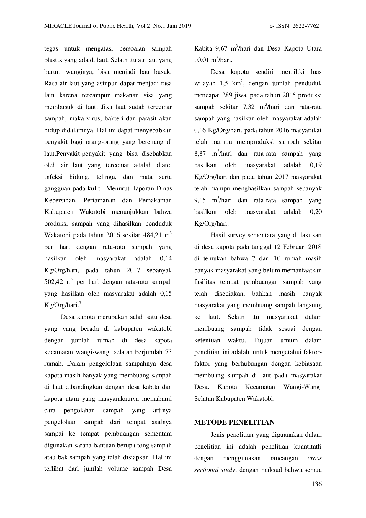 JURIS Faktor Faktor Yang Berhubungan Dengan Kebiasaan Membuang Sampah Di Laut Pada Masyarakat Desa Kapota Kecamatan Wangi Wangi Selatan Kabupaten Wakatobi