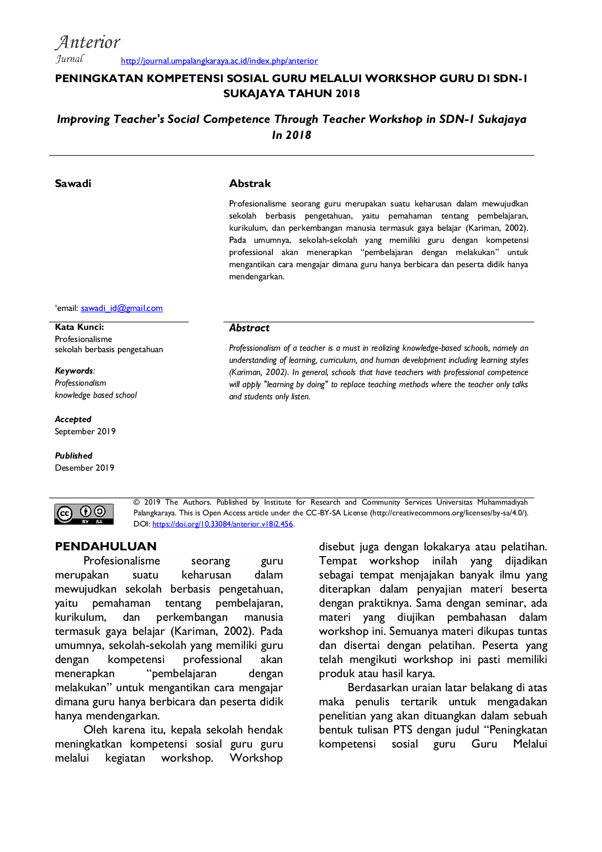 JURIS Peningkatan Kompetensi Sosial Guru Melalui Workshop Guru di SDN 1 Sukajaya Tahun 2018