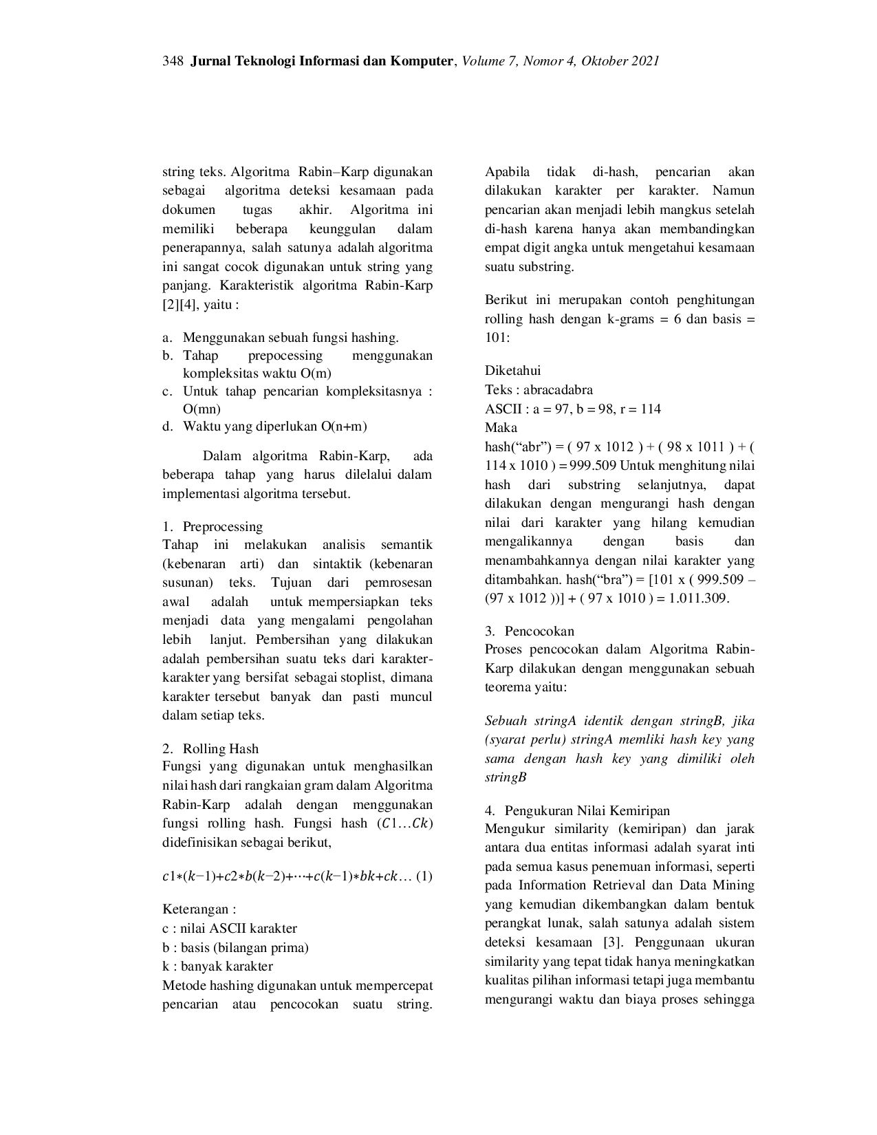 JURIS Komparasi Algoritma Winnowing Dan Rabin Karp Mendeteksi Kemiripan Tugas Mahasiswa