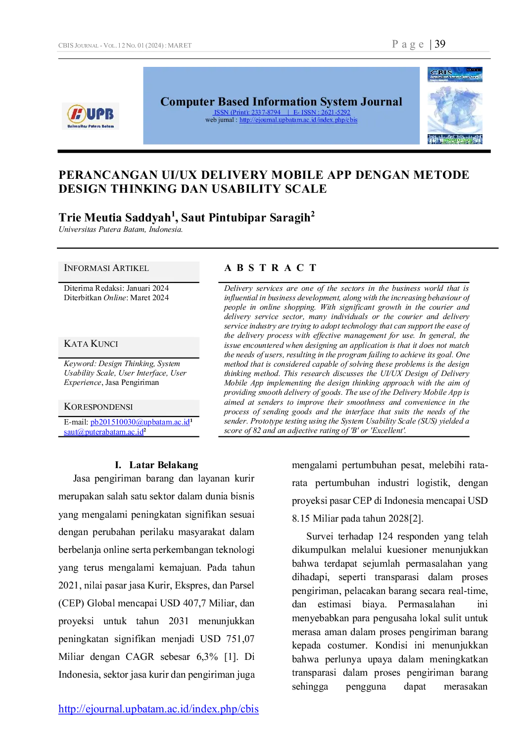 JURIS Perancangan UI UX Delivery Mobile App dengan Metode Design Thinking dan Usability Scale