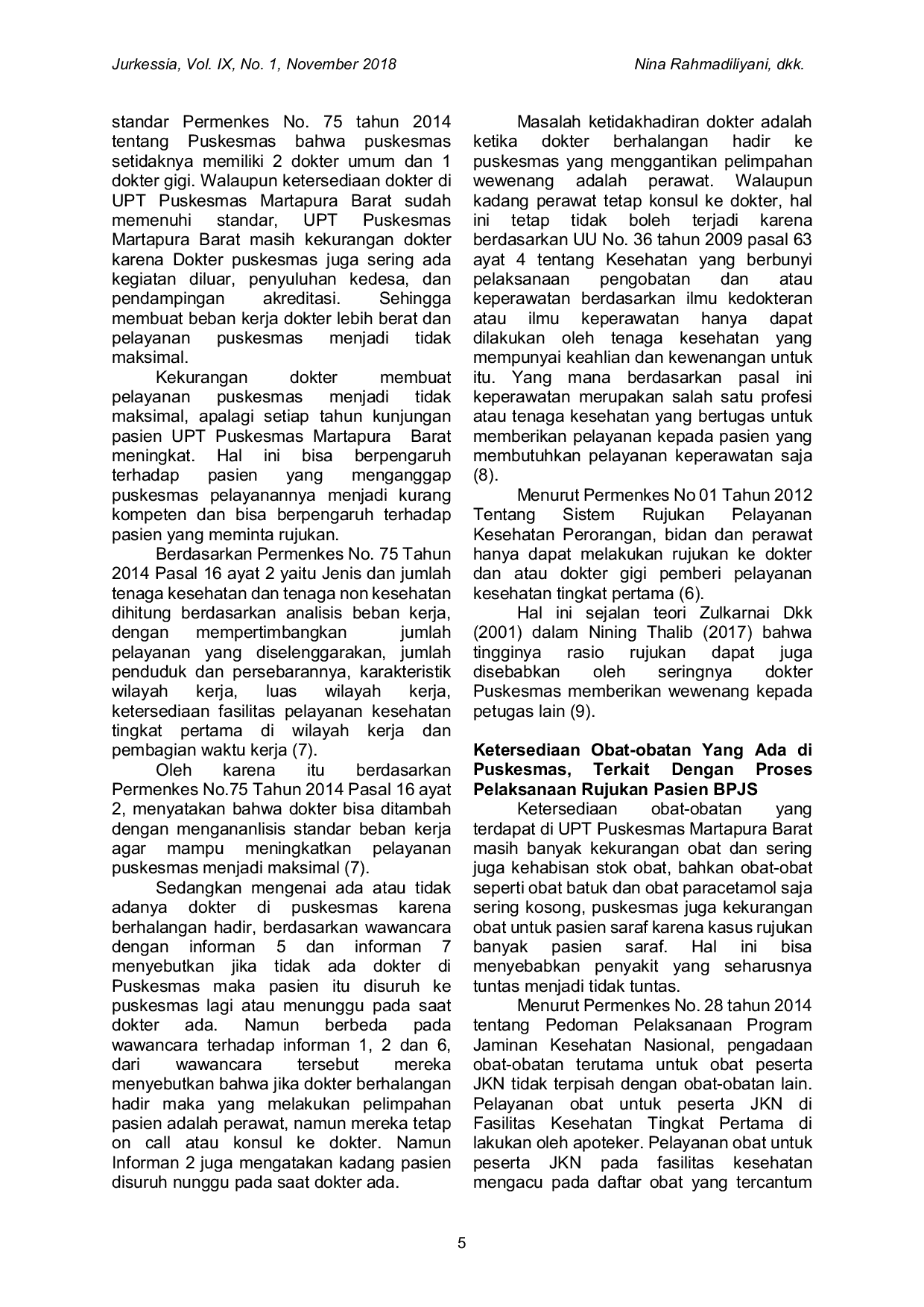 JURIS Pelaksanaan Rujukan Rawat Jalan Pelayanan Kesehatan Tingkat Pertama Pasien BPJS di UPT Puskesmas Martapura Barat