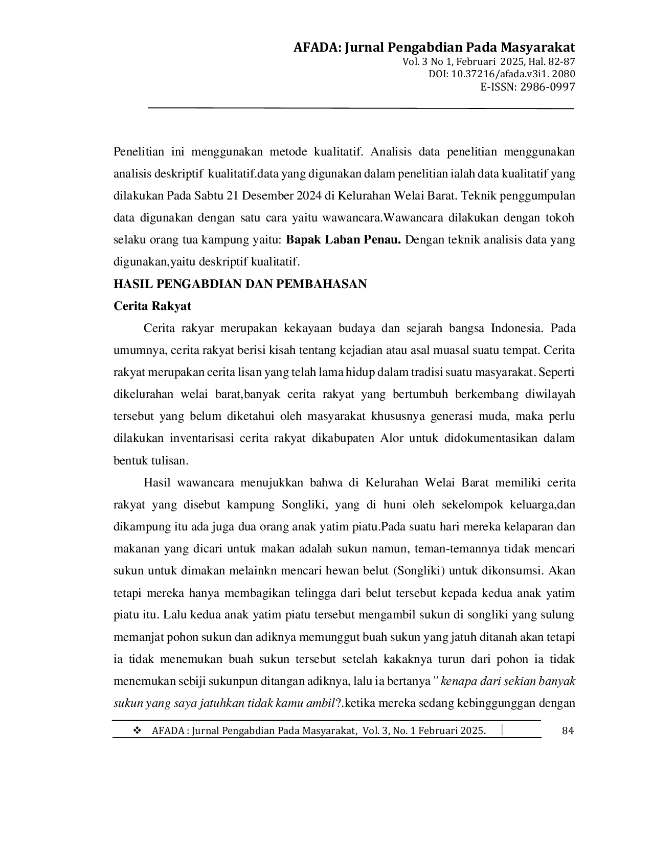 JURIS Legenda Pulau Kapas Di Kelurahan Welai Timur Kecamatan Teluk Mutiara Kabupaten Alor