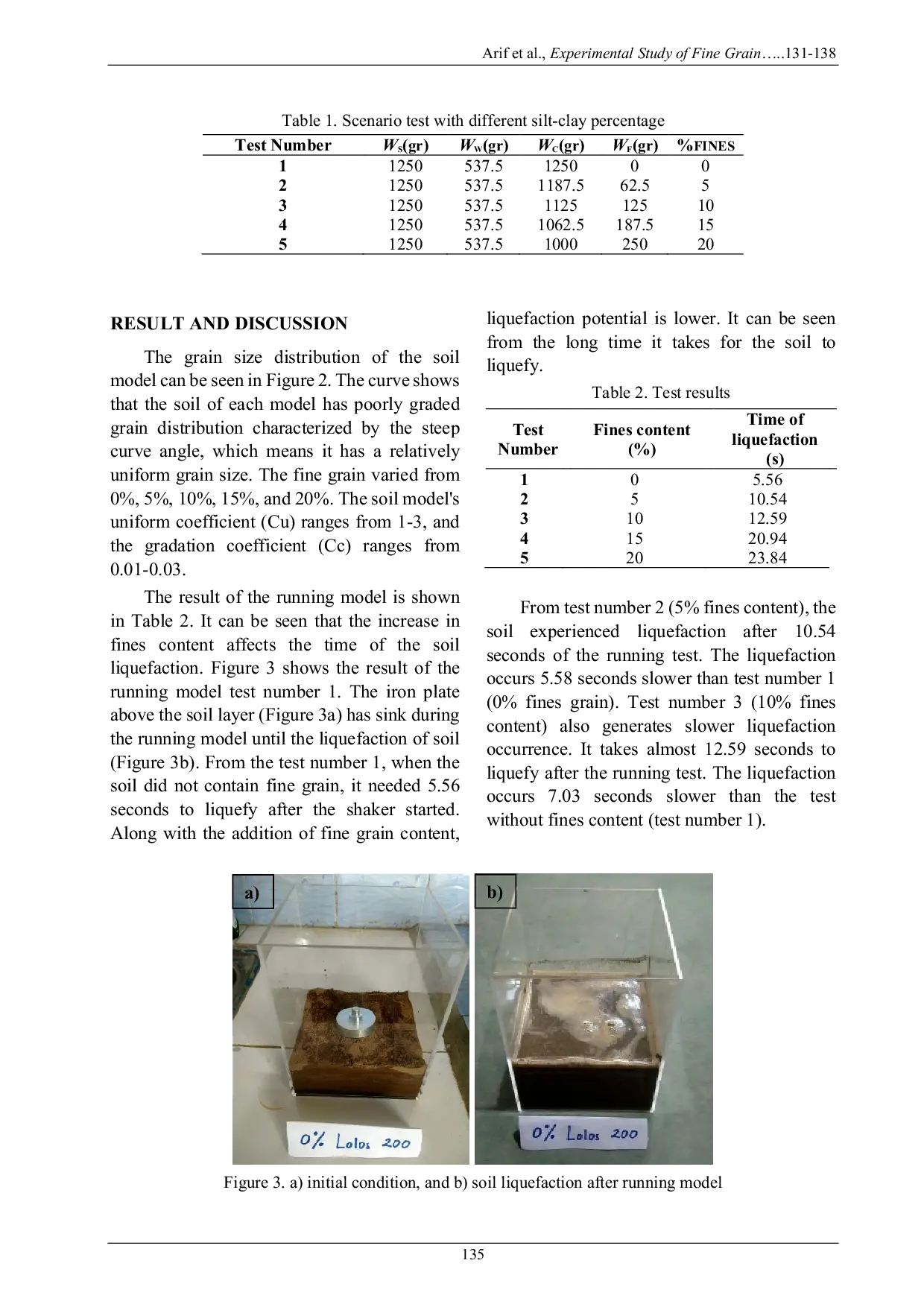 JURIS Experimental Study of Fine Grain Content of Soil on Liquefaction Potential