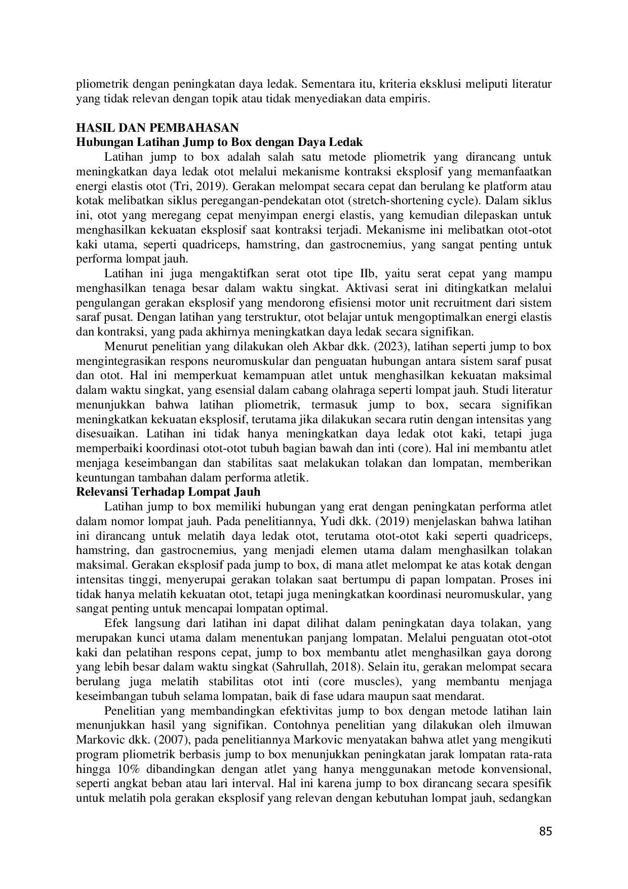 JURIS Pengaruh Latihan Jump To Box Terhadap Daya Ledak Atlet Atletik Nomor Lompat Jauh