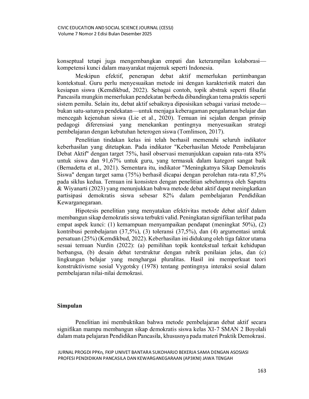JURIS Penerapan Metode Pembelajaran Debat Aktif untuk Membangun Sikap Demokratis Siswa pada Mata Pelajaran Pendidikan Pancasila