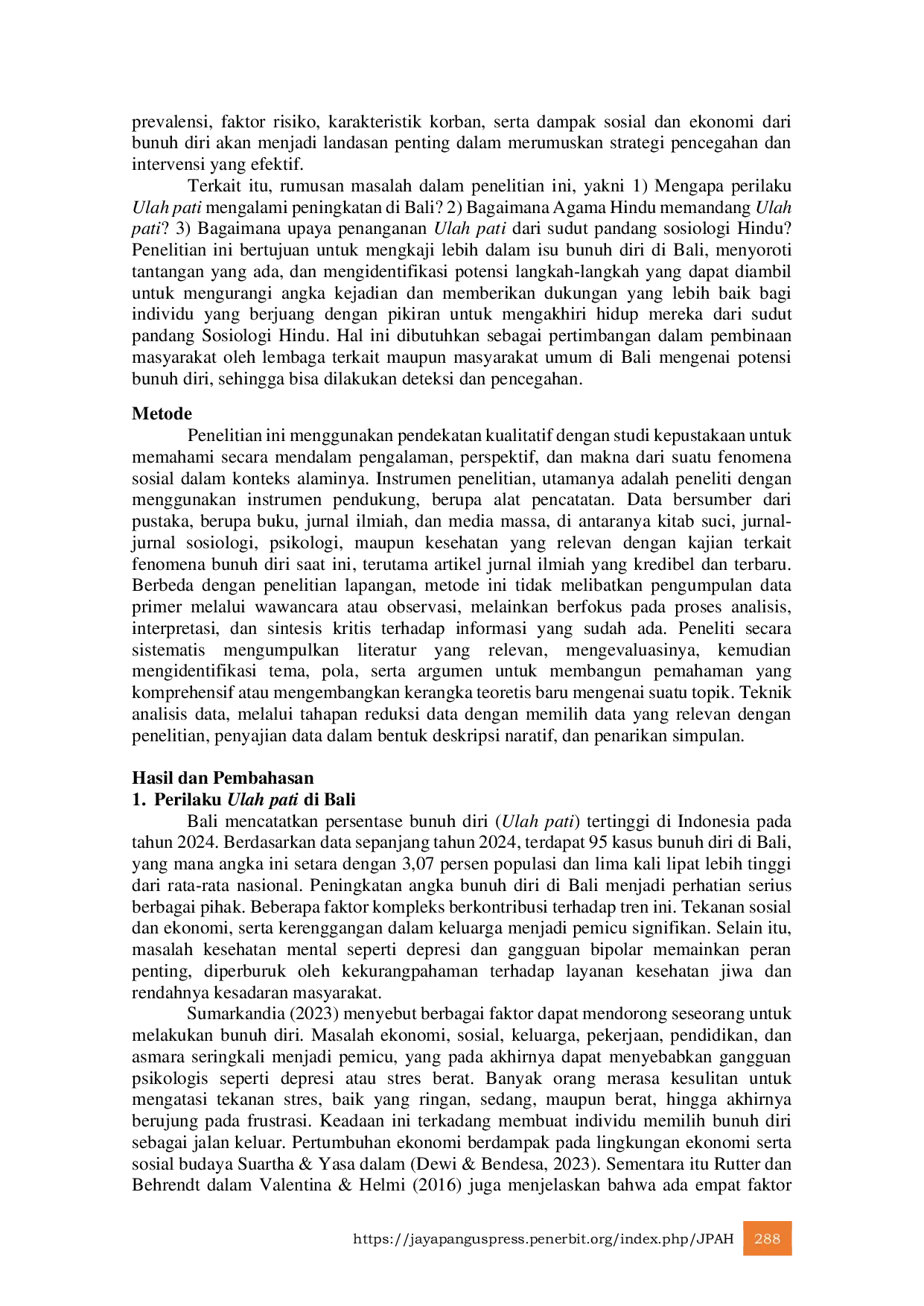 JURIS Ulah Pati di Bali dalam Perspektif Sosiologi Hindu