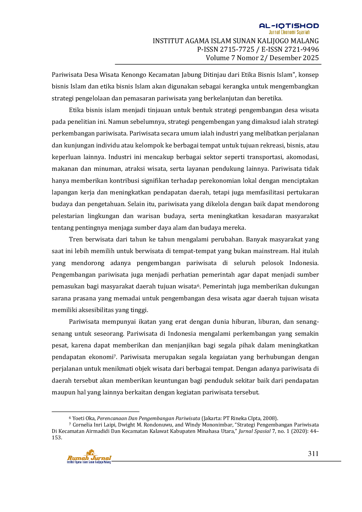 JURIS Strategi Pengembangan Pariwisata Syariah Dalam Tinjauan Etika Bisinis Islam