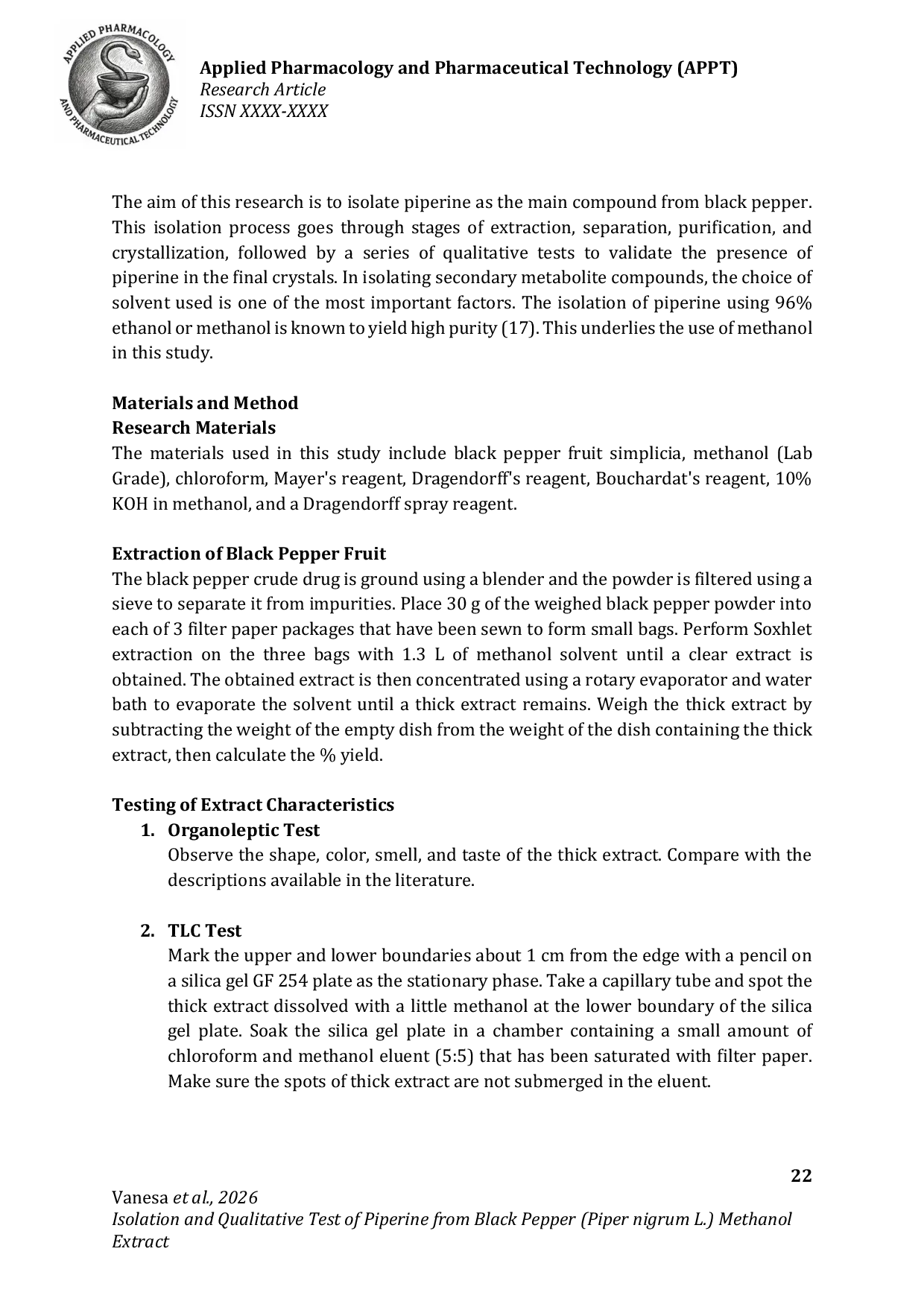 JURIS Isolation and Qualitative Test of Piperine from Black Pepper Piper nigrum L Methanol Extract