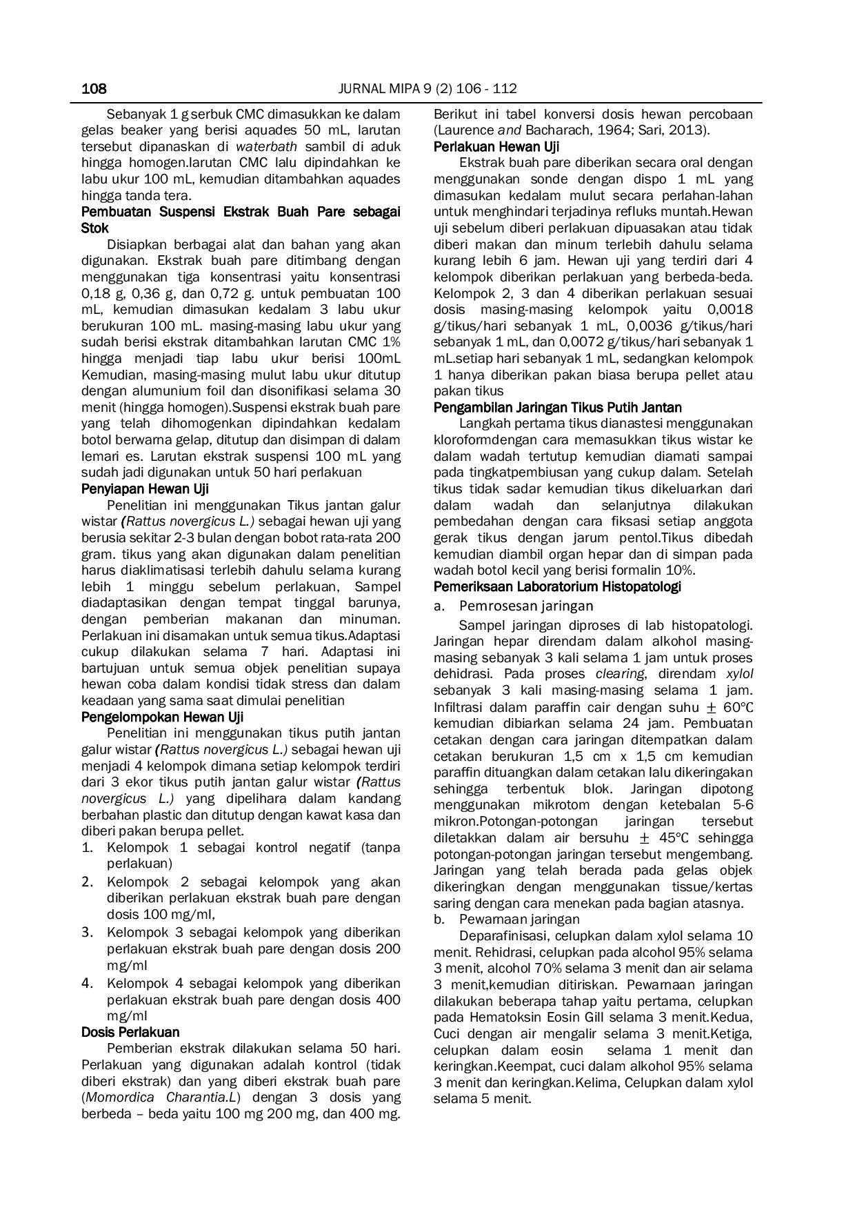 JURIS Efek Pemberian Ekstrak Etanol Buah Pare Momordica Charantia L Terhadap Gambaran Histopatologi Organ Hepar Pada Tikus Putih Jantan Galur Wistar Rattus Novergicus L