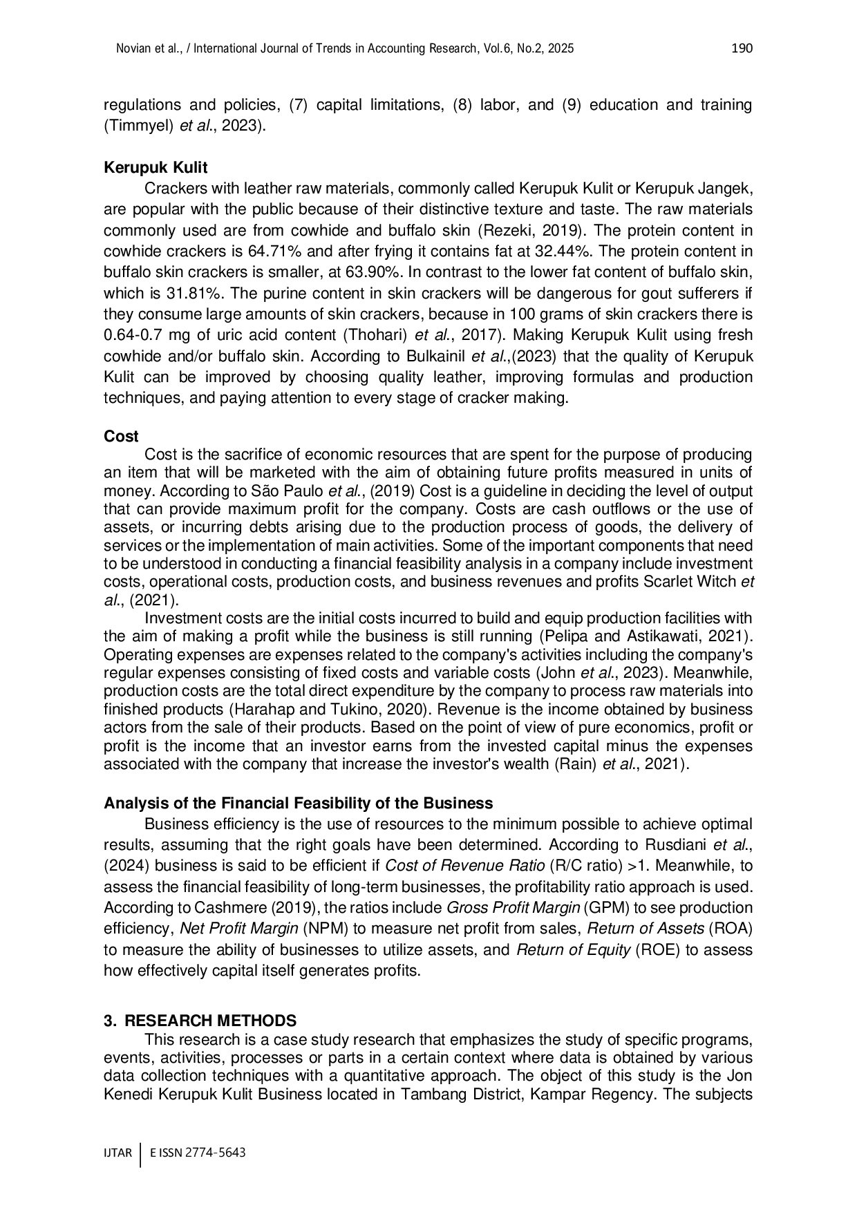 JURIS Analysis of Financial Feasibility of Kerupuk Kulit in Tambang Sub District Kampar Regency Case Study of UD Kerupuk Kulit Jon Kenedi