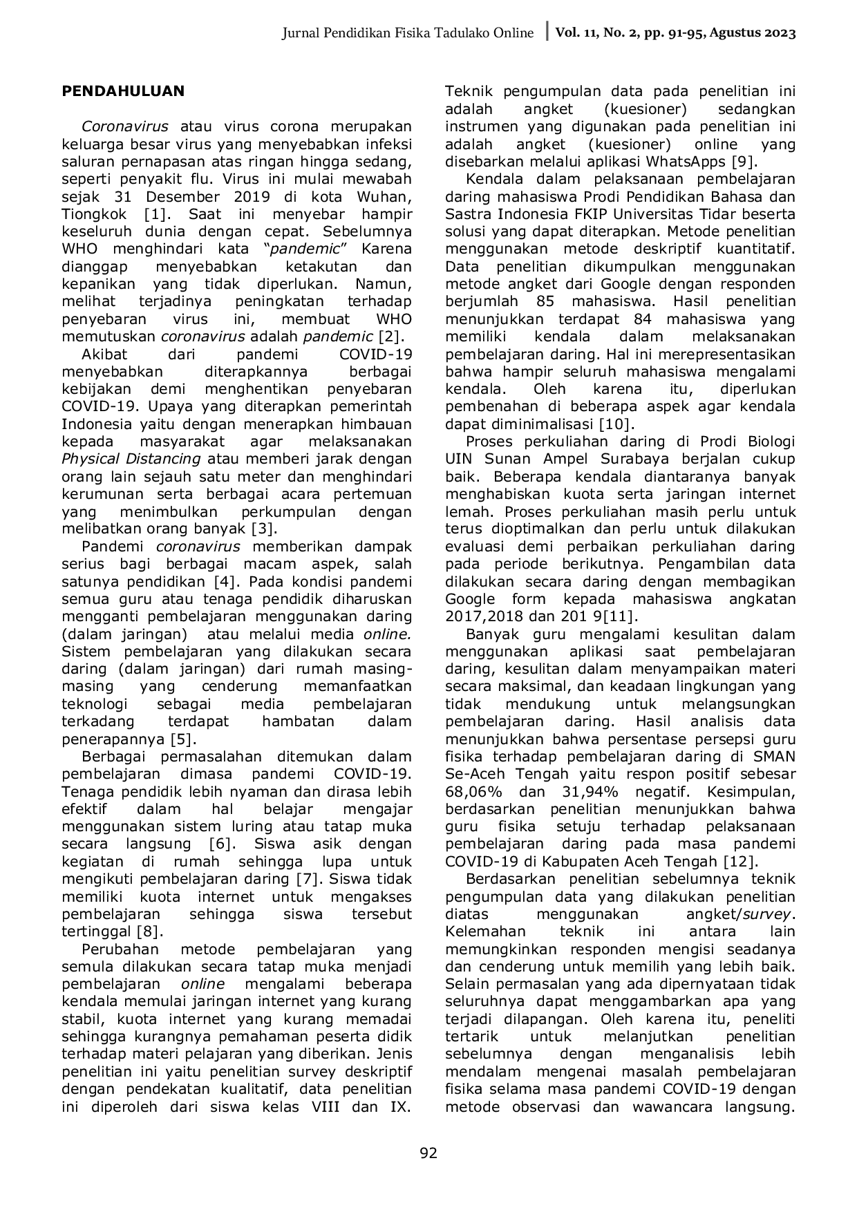 JURIS Tinjauan Kualitatif Masalah Pembelajaran Fisika Selama Masa Pandemi COVID 19