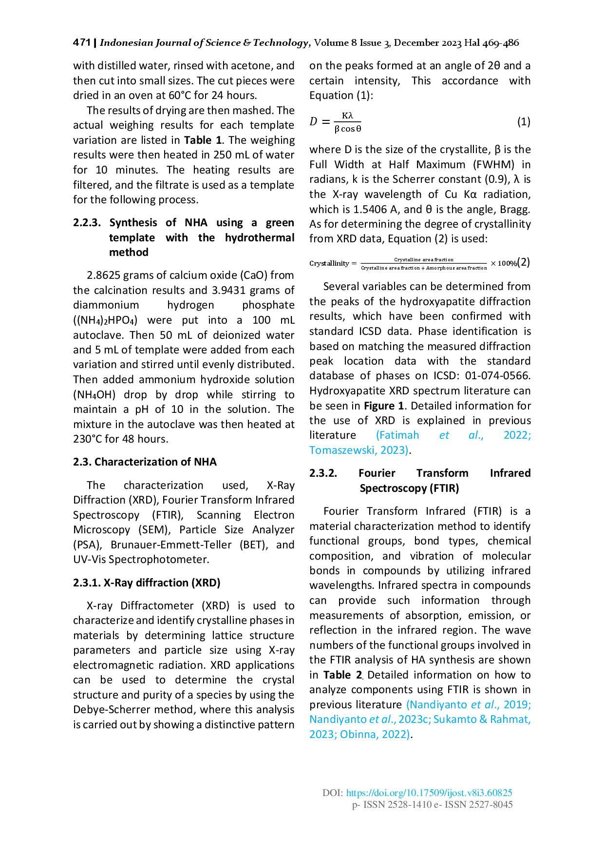 juris How to Make and Characterize Hydroxyapatite from Eggshell Using the Hydrothermal Method Potential Insights for Drug Delivery System