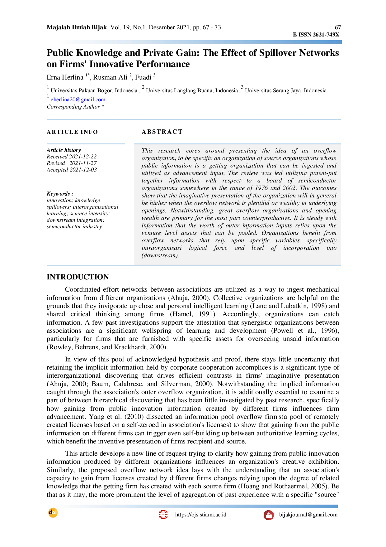 JURIS Public Knowledge and Private Gain The Effect of Spillover Networks on Firms Innovative Performance