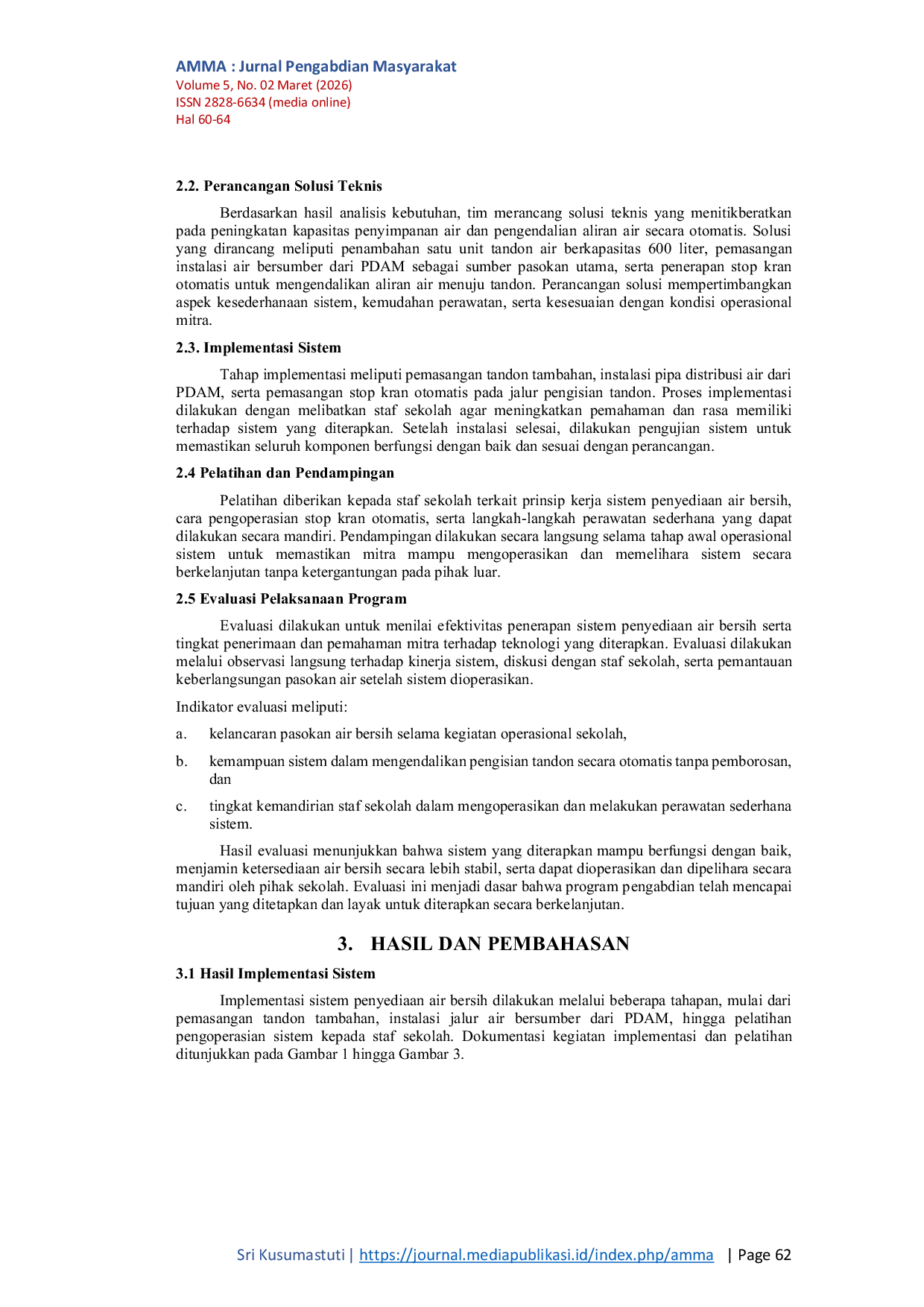 JURIS Peningkatan Ketersediaan Air Bersih Melalui Penerapan Teknologi Tepat Guna Di Sekolah Dasar