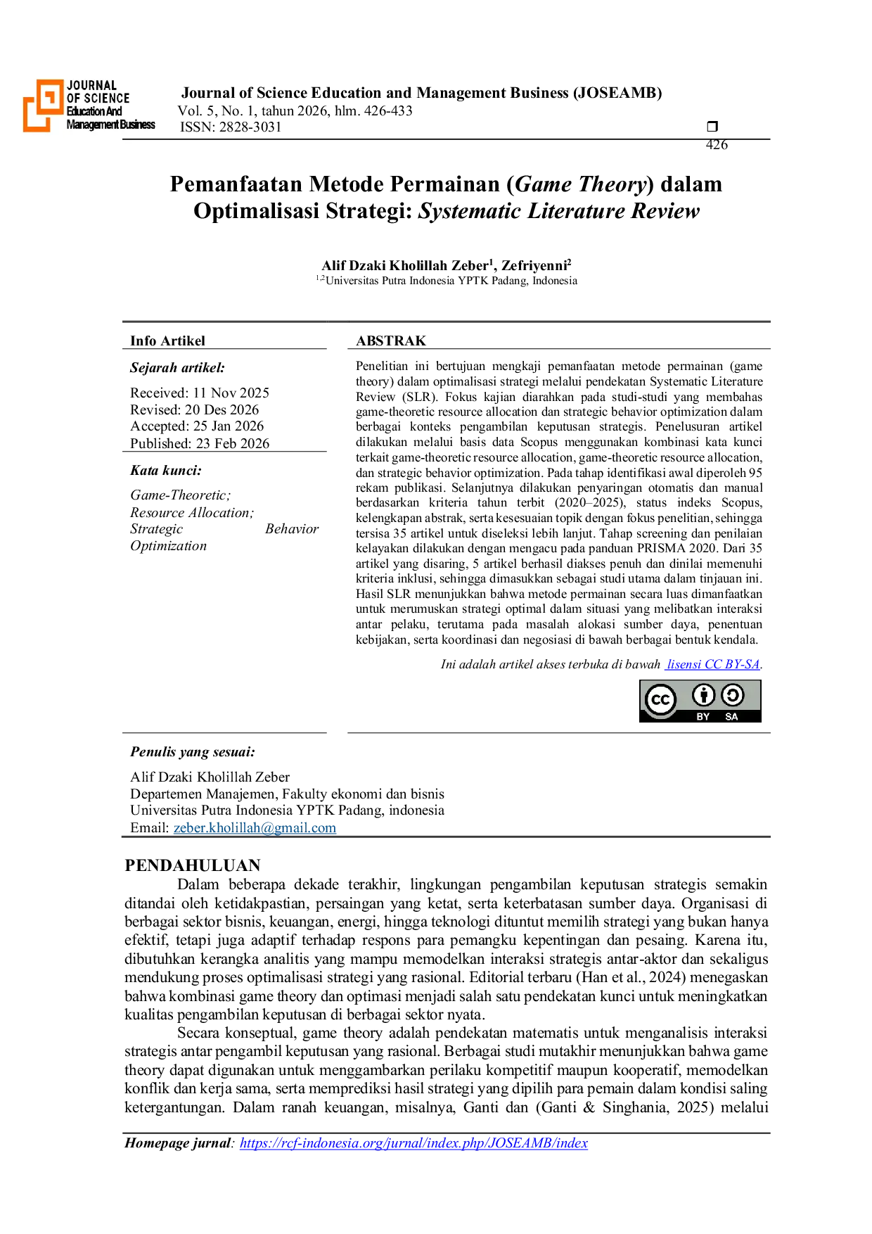 JURIS Pemanfaatan Metode Permainan Game Theory dalam Optimalisasi Strategi Systematic Literature Review