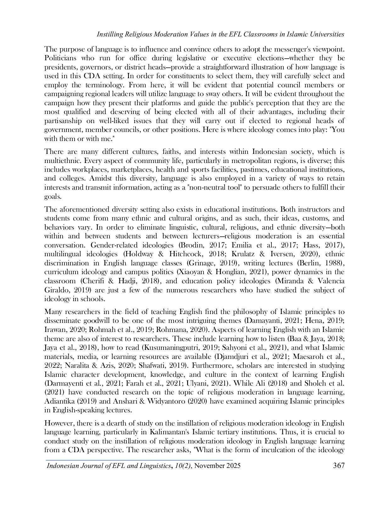 JURIS Instilling Religious Moderation Values in the EFL Classrooms in Islamic Universities Teachers Perspective