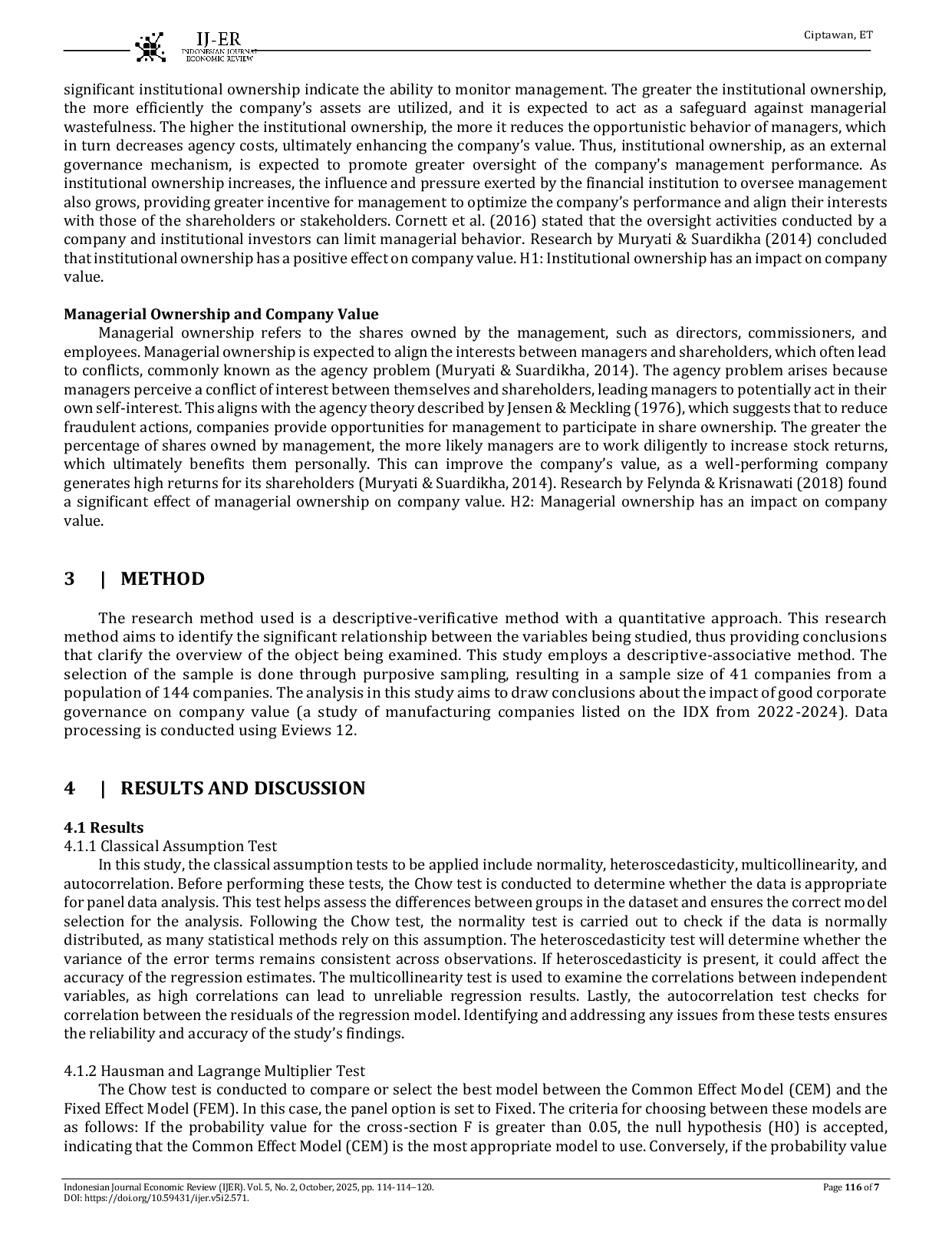 JURIS The Investigation of the Impact of Good Corporate Governance on the Value of Manufacturing Companies Listed on the IDX