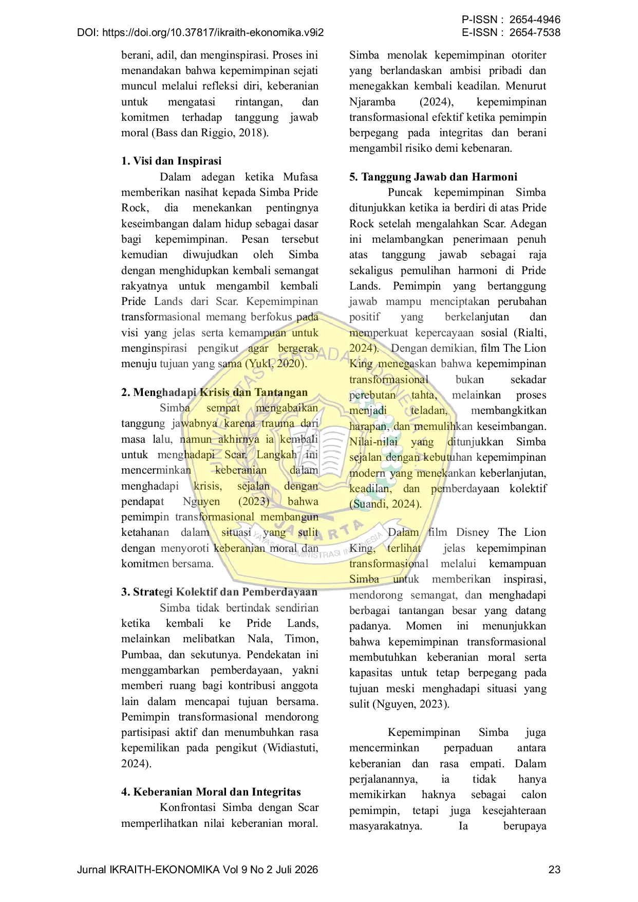 JURIS Representasi Nilai Kepemimpinan dan Tanggung Jawab Pada Fi lm The Lion King