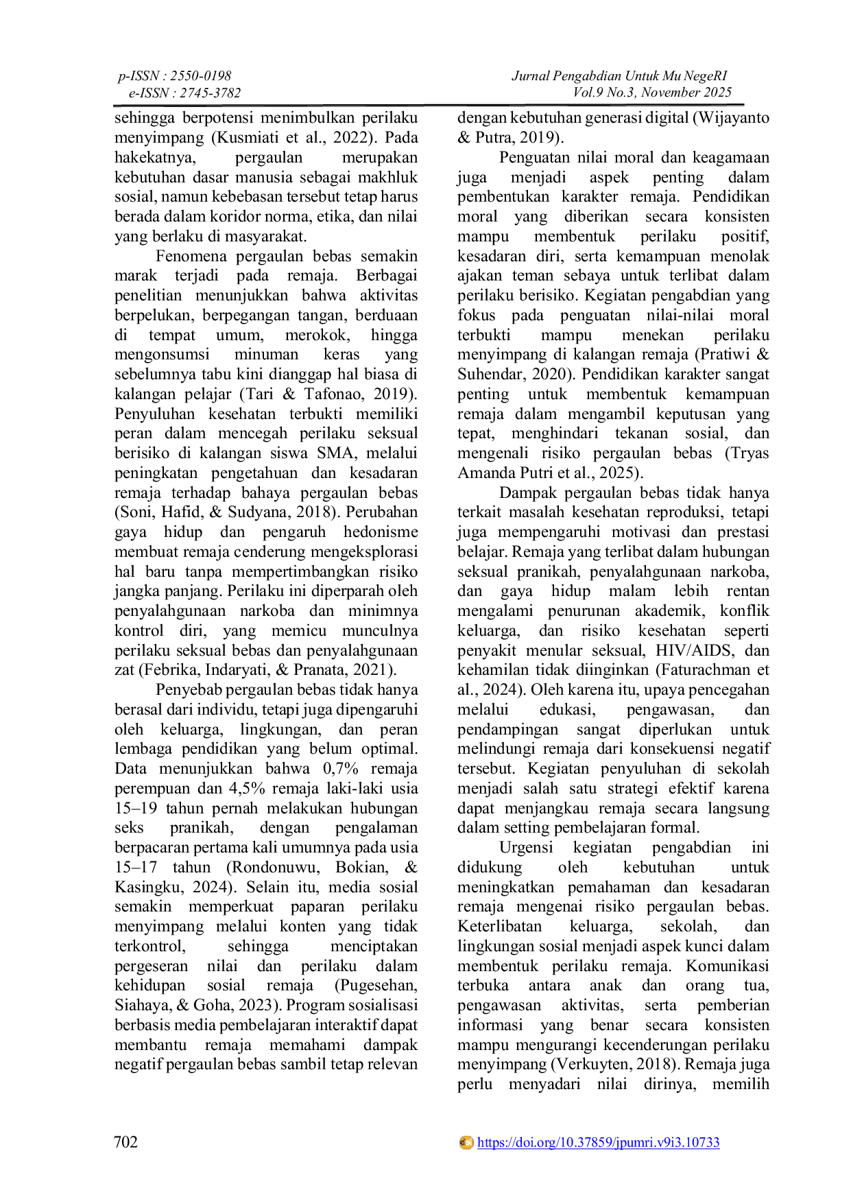 JURIS Kesadaran Remaja Dalam Menjaga Diri Dari Pergaulan Bebas Di SMA N 1 Batang Kuis