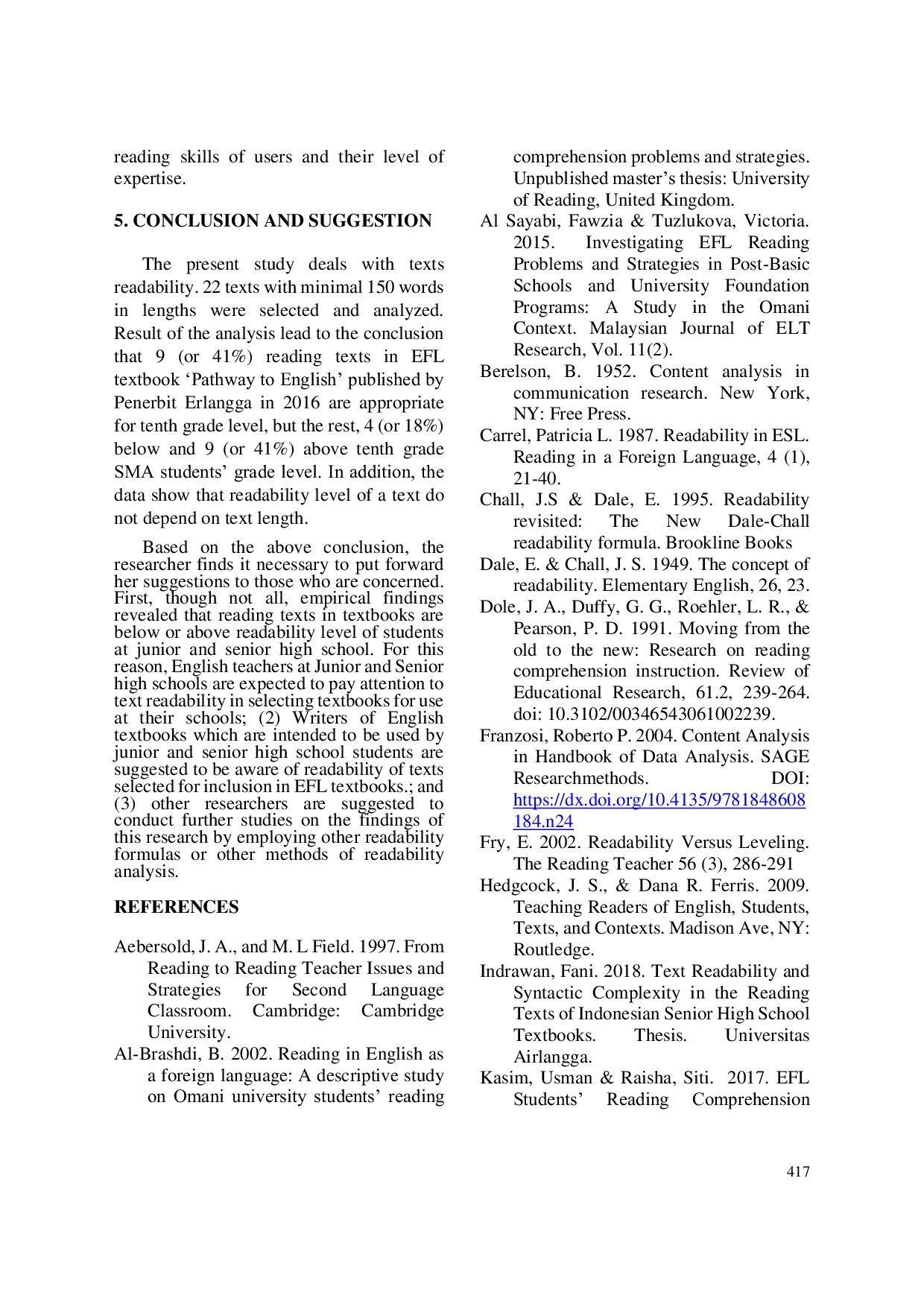 JURIS Readability Assessment of Reading Texts in Pathway to English for SMA MA Grade X
