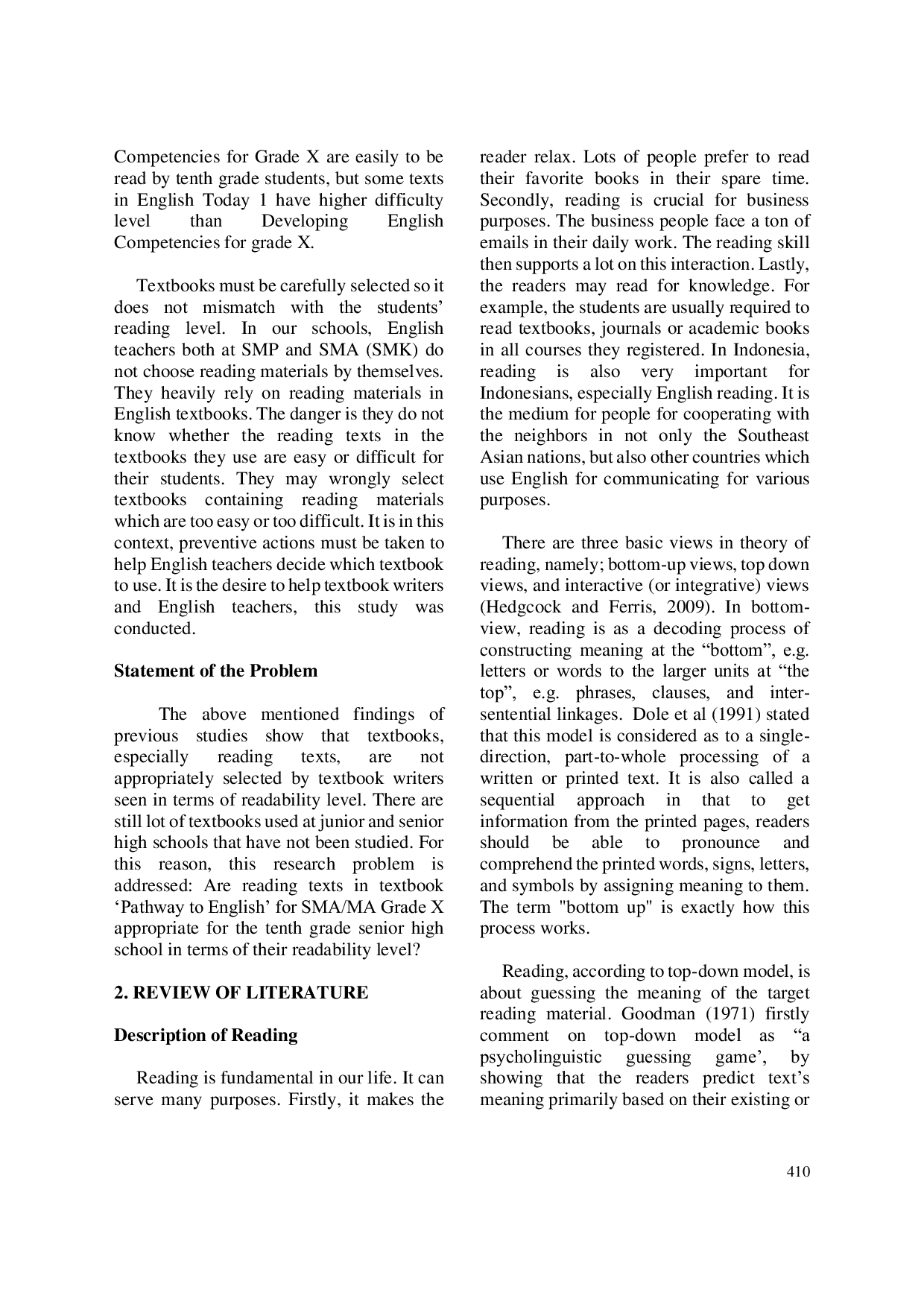 JURIS Readability Assessment of Reading Texts in Pathway to English for SMA MA Grade X