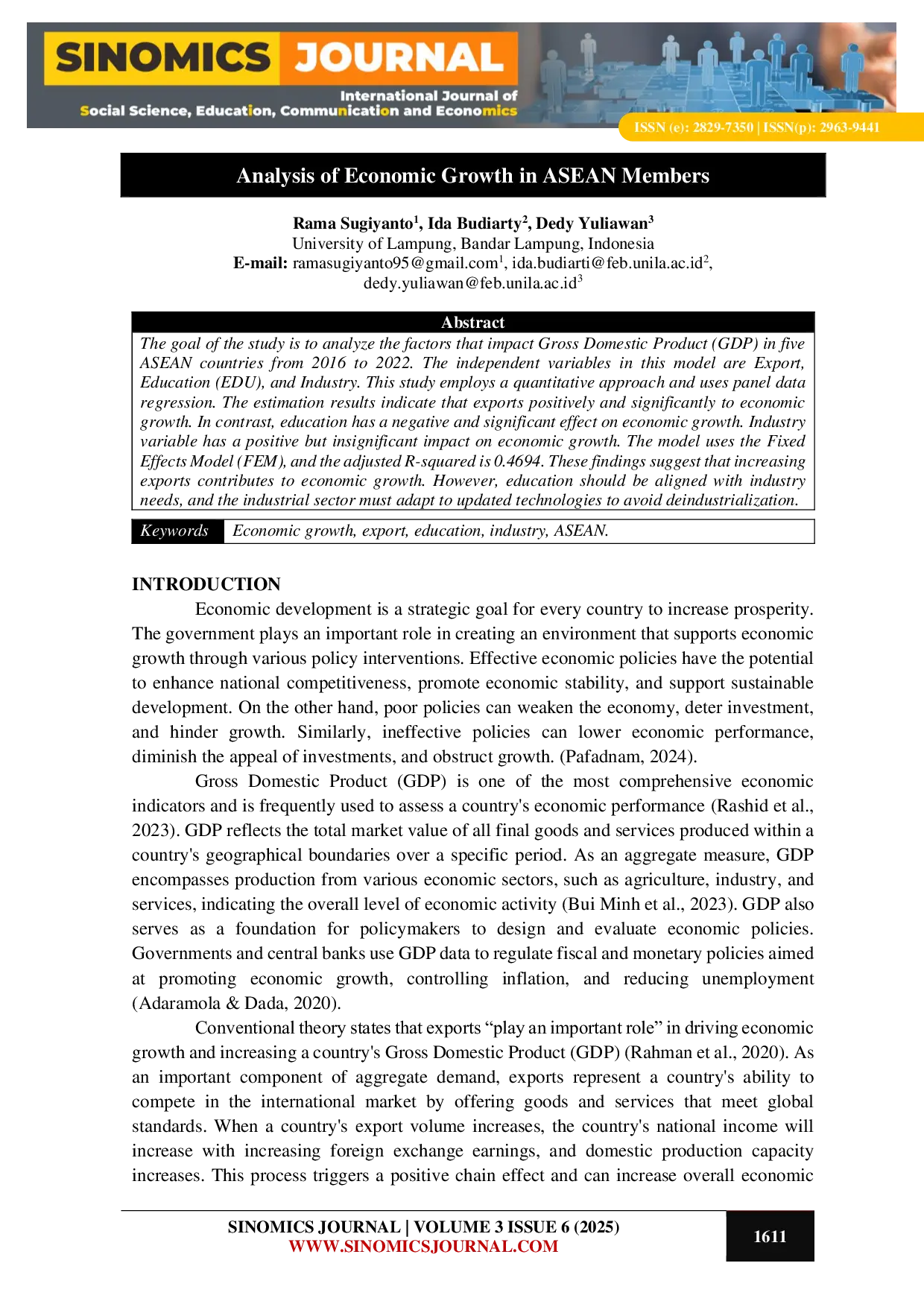 JURIS Analysis of Economic Growth in ASEAN Members