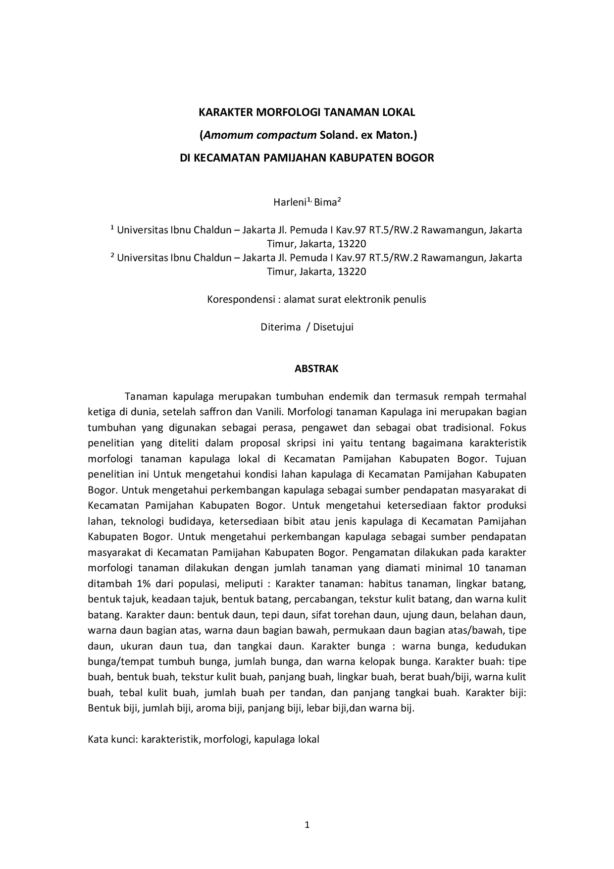 juris KARAKTER MORFOLOGI TANAMAN LOKAL Amomum compactum Soland ex Maton DI KECAMATAN PAMIJAHAN KABUPATEN BOGOR