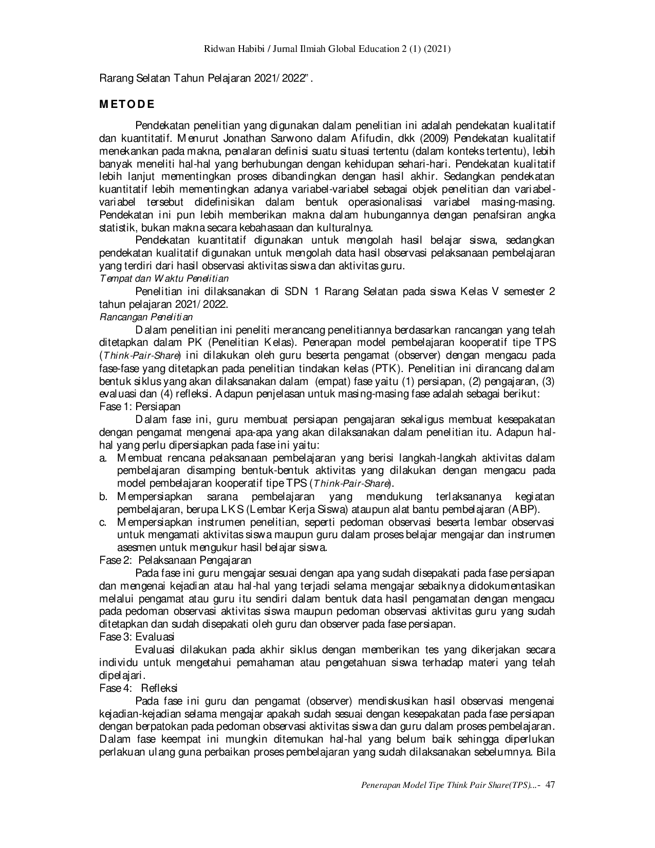 juris Penerapan Model Tipe Think Pair Share TPS dalam Meningkatkan Hasil Belajar Matematika Materi Volume Kubus dan Balok Siswa Kelas V Semester 2 di SDN 1 Rarang Selatan Tahun Pelajaran 2021 2022