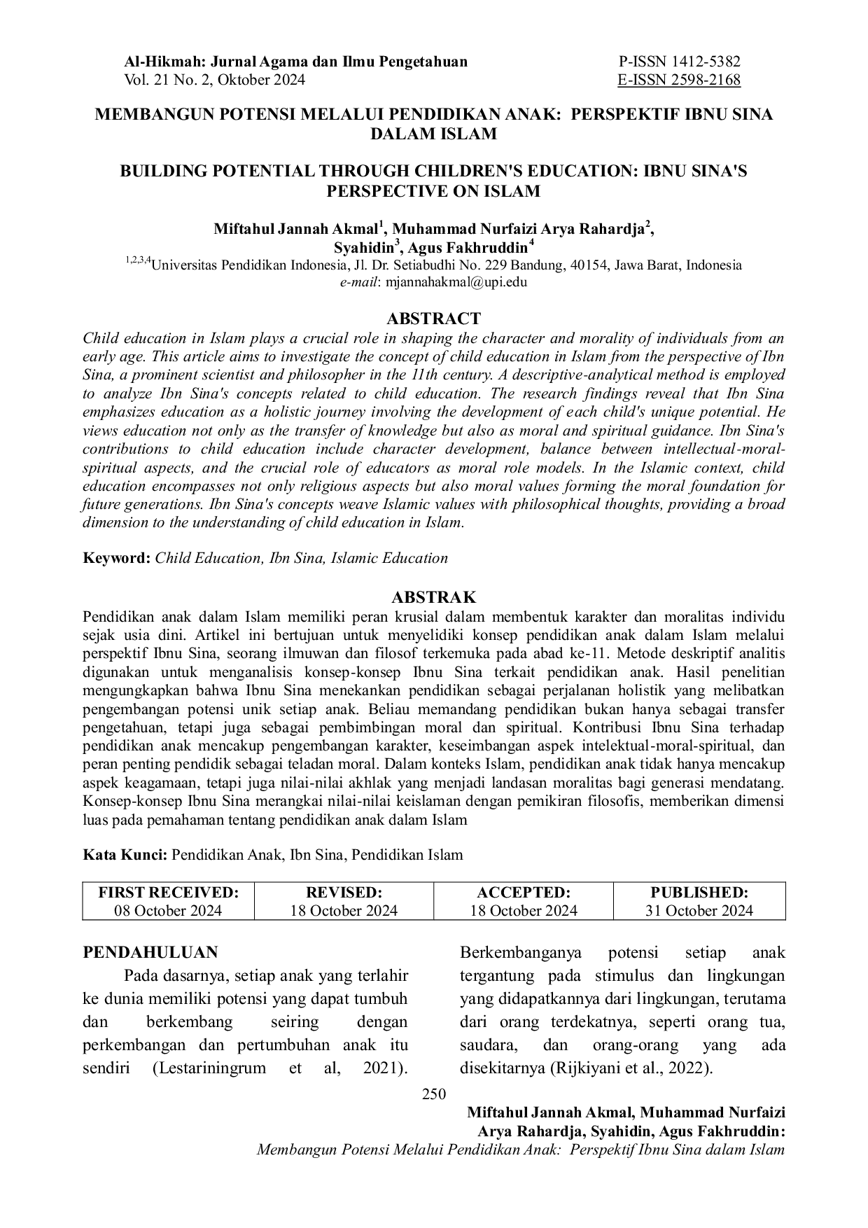 JURIS Membangun Potensi Melalui Pendidikan Anak Perspektif Ibnu Sina dalam Islam