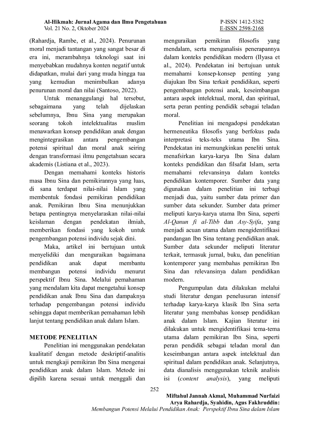 JURIS Membangun Potensi Melalui Pendidikan Anak Perspektif Ibnu Sina dalam Islam