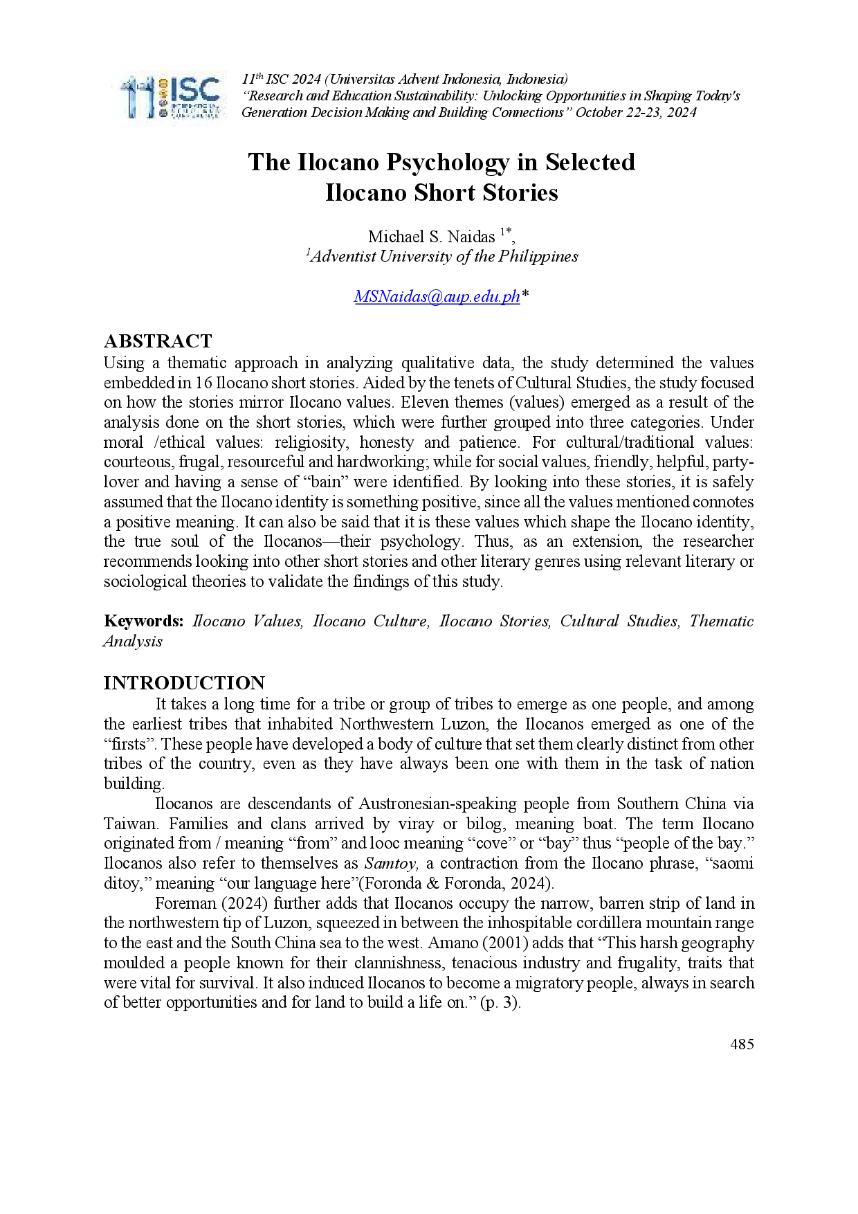 juris The Ilocano Psychology in Selected Ilocano Short Stories