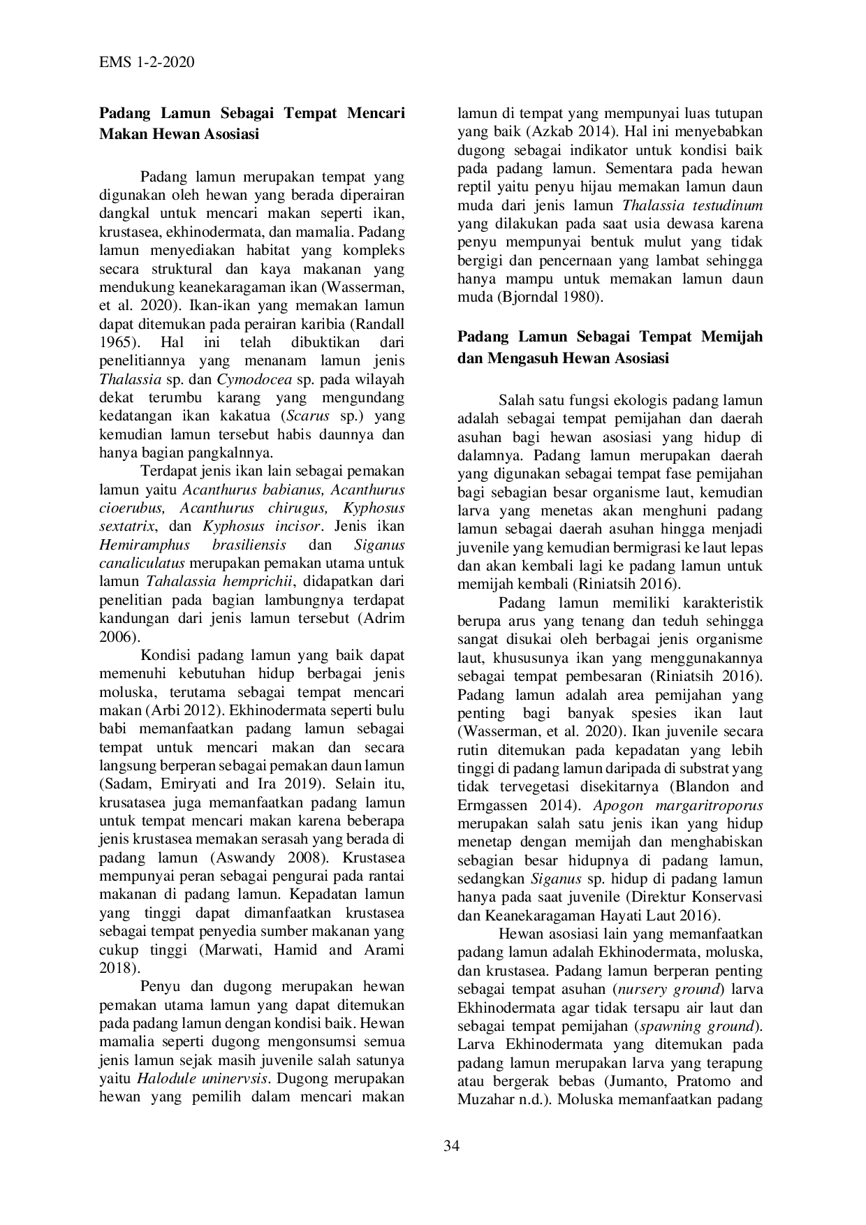 JURIS Peran Padang Lamun Terhadap Hewan Asosiasi di Perairan Indonesia