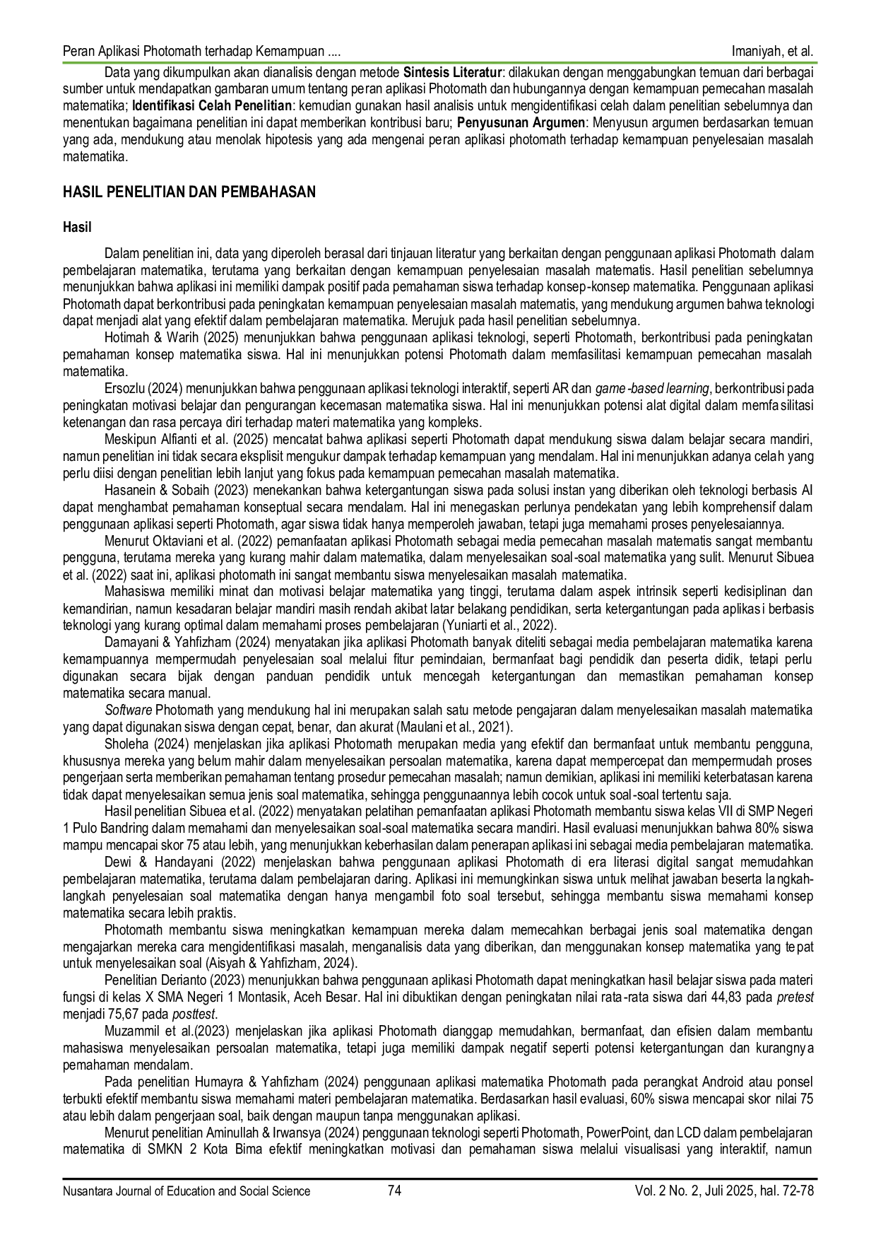 JURIS Peran Aplikasi Photomath terhadap Kemampuan Pemecahan Masalah Matematika