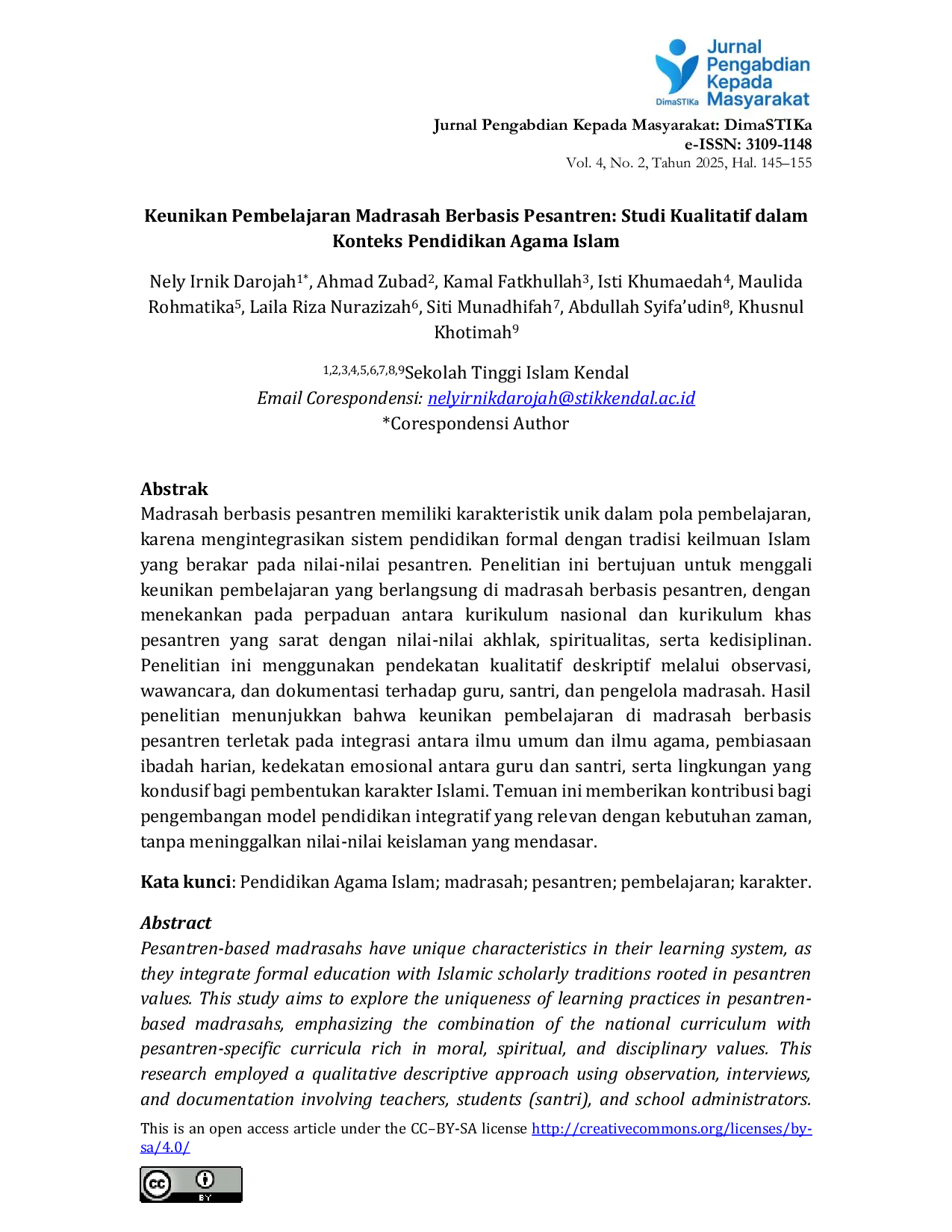 JURIS Keunikan Pembelajaran Madrasah Berbasis Pesantren Studi Kualitatif dalam Konteks Pendidikan Agama Islam
