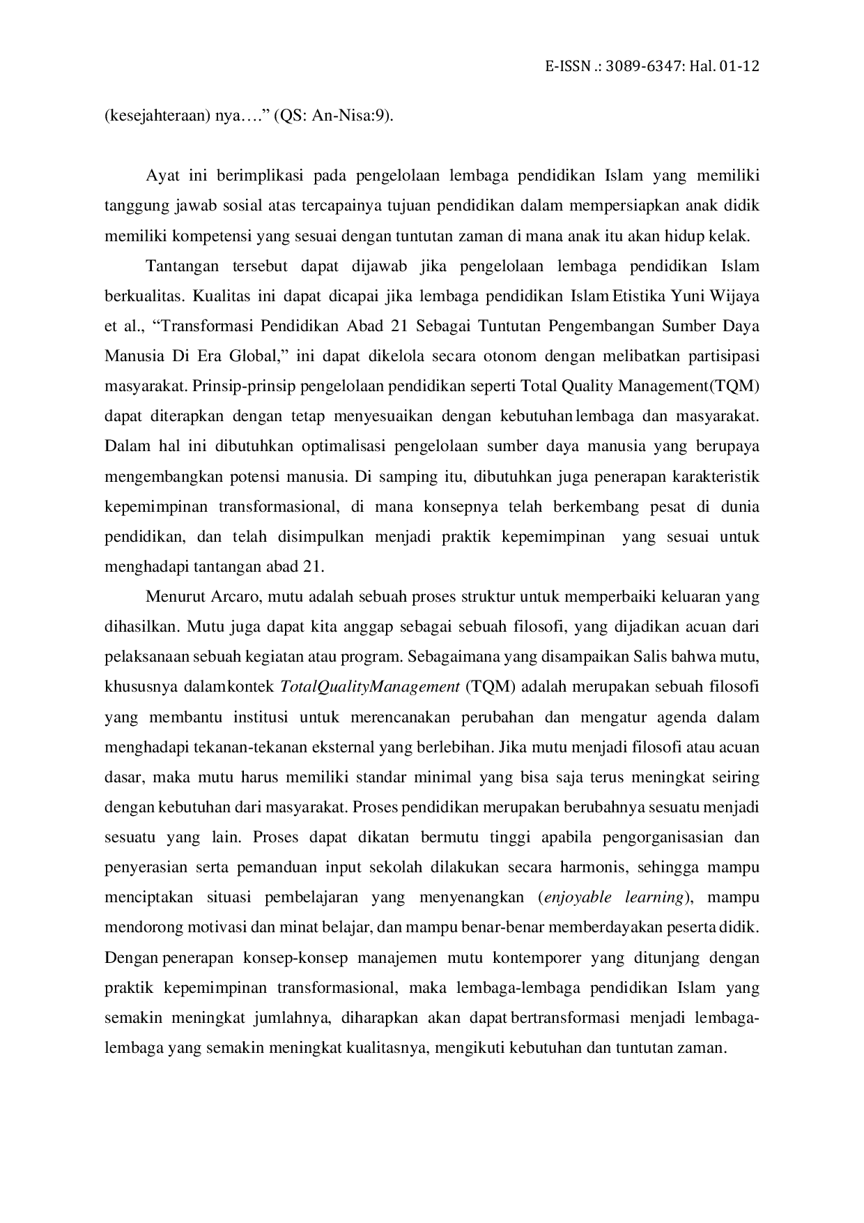 JURIS Transformasi Lembaga Meningkatkan Mutu dan Daya Saing Lembaga Pendidikan Islam